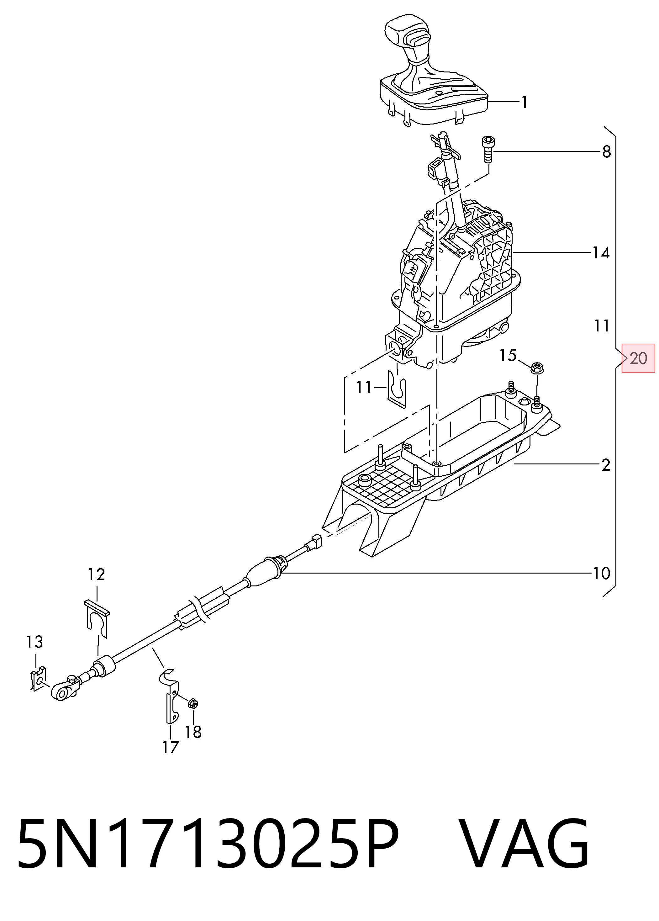 Механизм переключения передач VAG 5N1713025P цена, от 101.86 USD