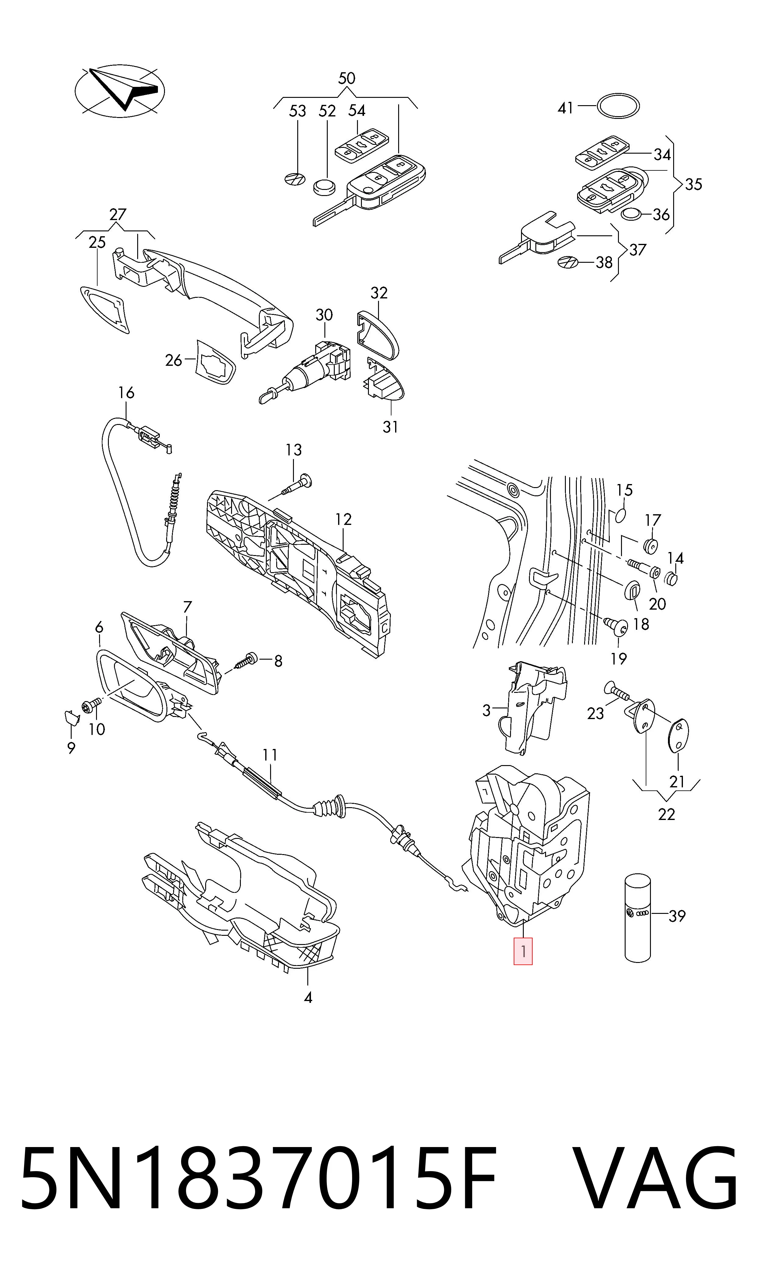 Замок двери водителя на Volkswagen AMAROK  2HA, 2HB, S1B, S6B, S7A, S7B