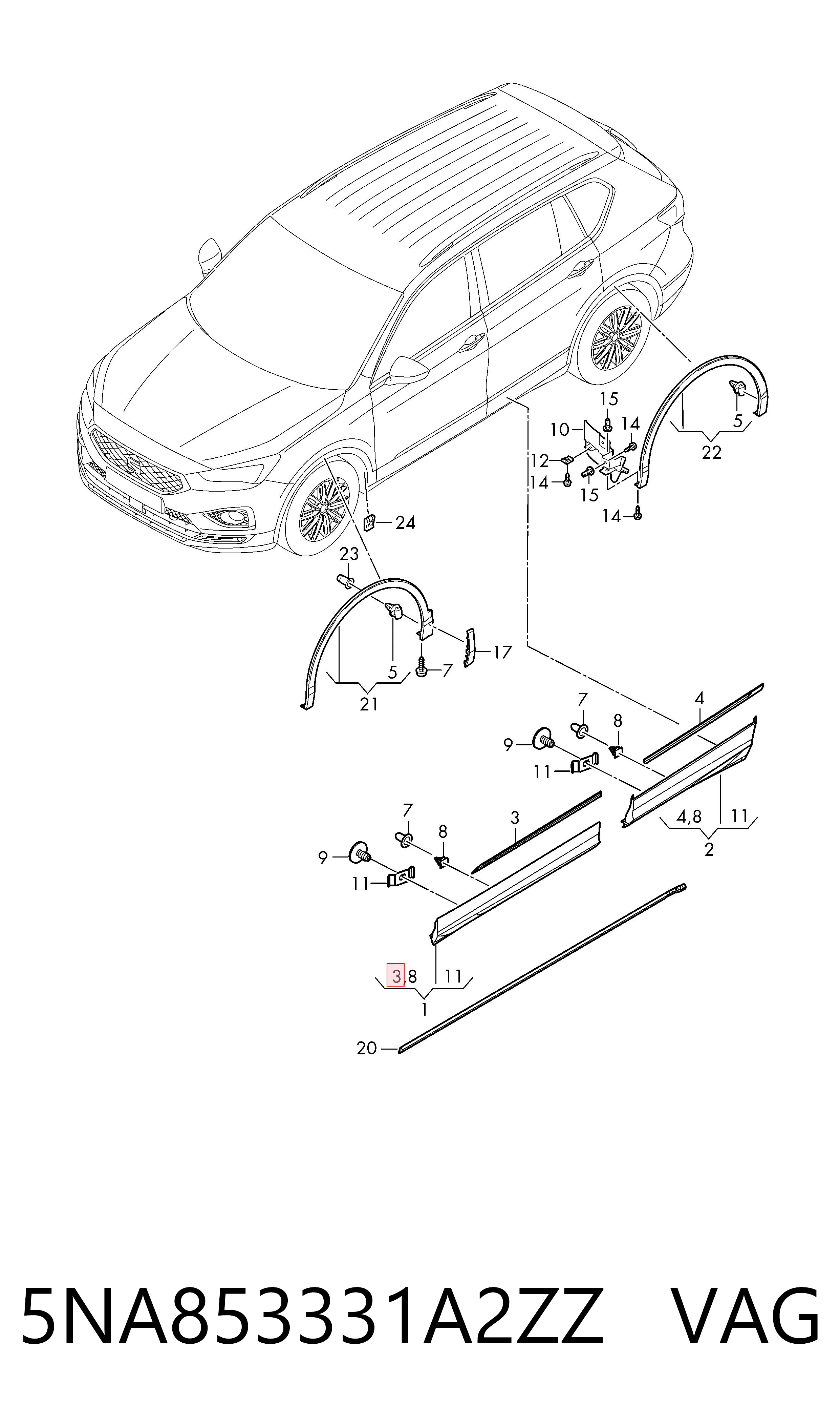 5NA853331A2ZZ VAG Молдинг двери передней левой нижний