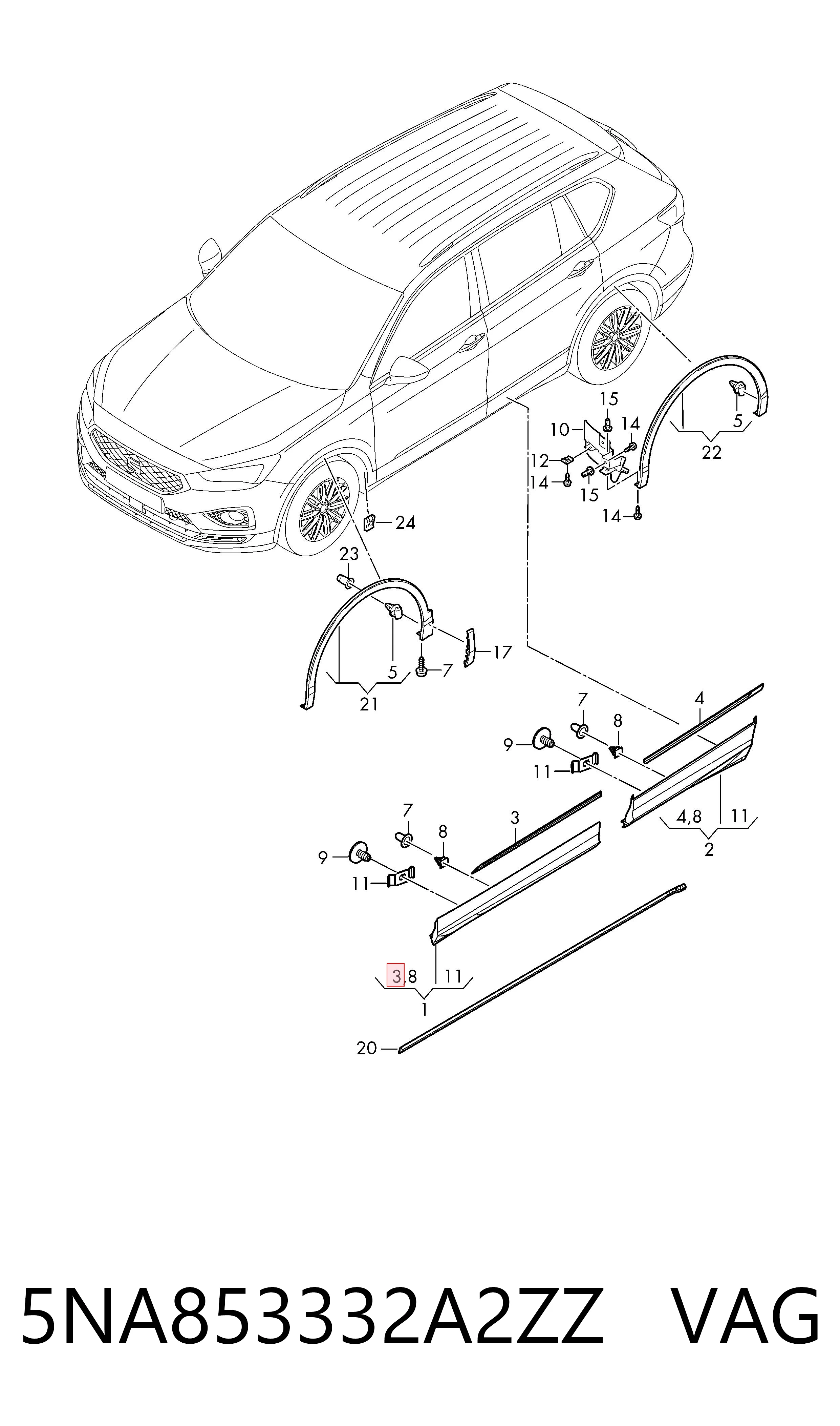 5NA853332A2ZZ VAG Молдинг передней правой двери, нижний
