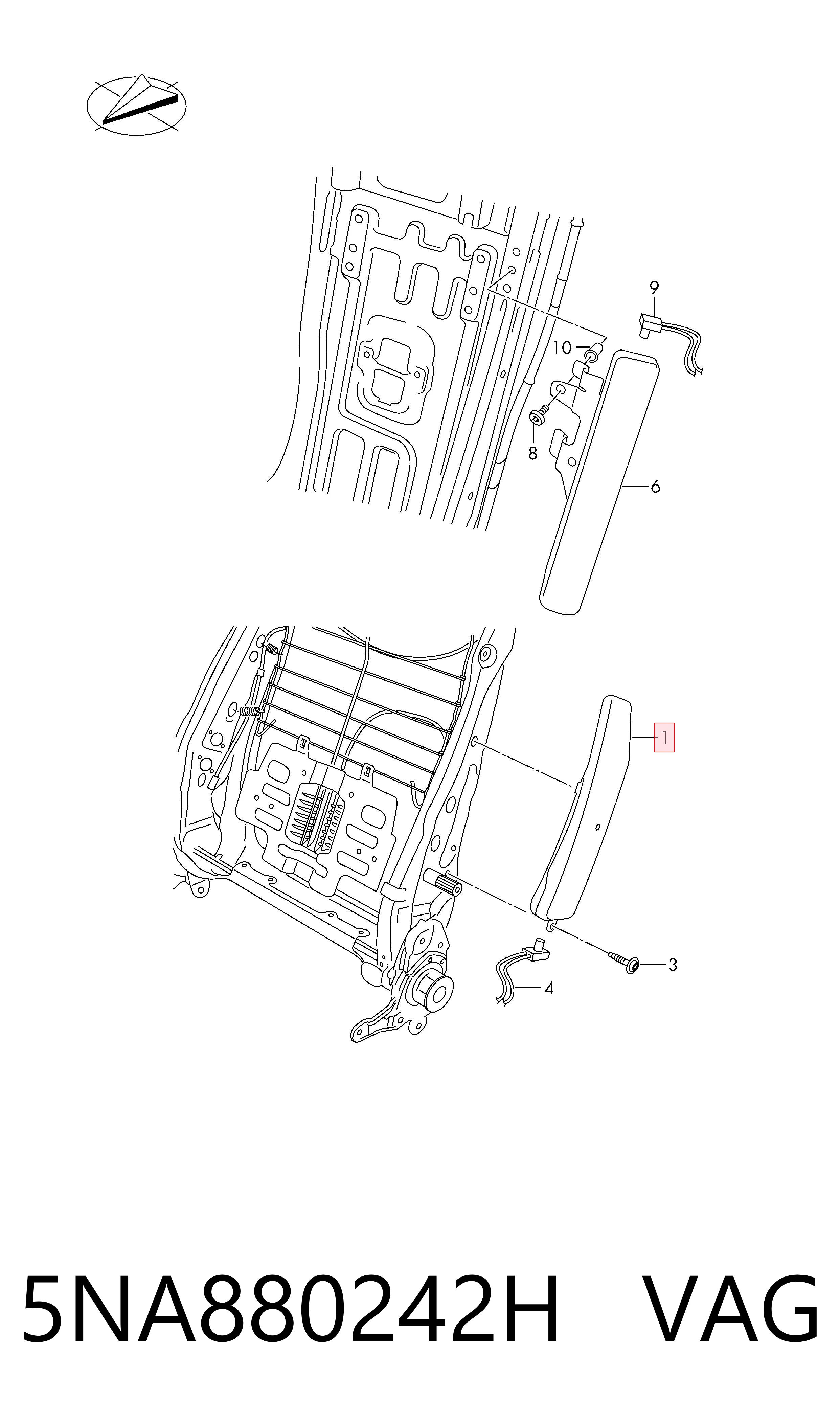 5NA880242H VAG Подушка безопасности AIRBAG спинки сиденья, правого