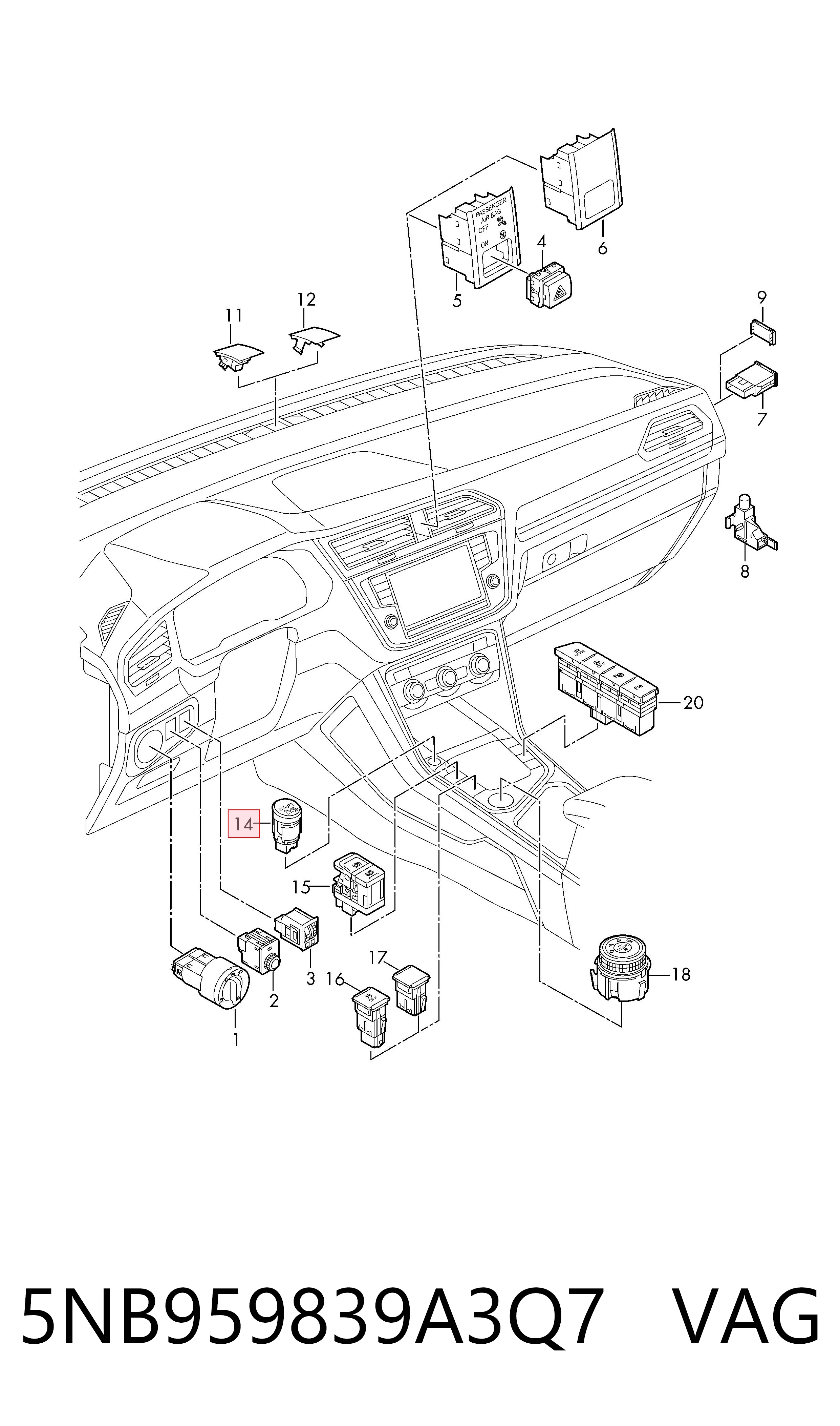5NB959839A3Q7 VAG Кнопка стоп-старт