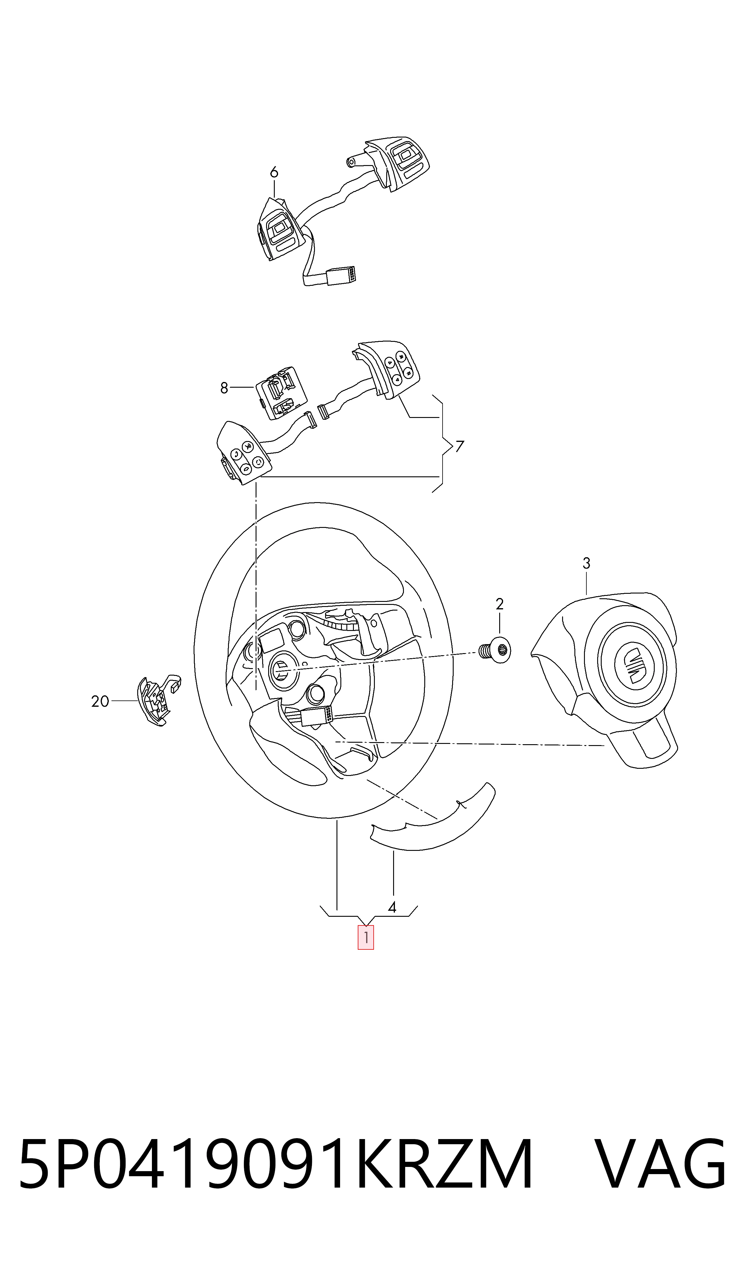 Руль Seat Leon II хэтчбек (1P1) (2005 - 2013) цена, от 33.63 USD