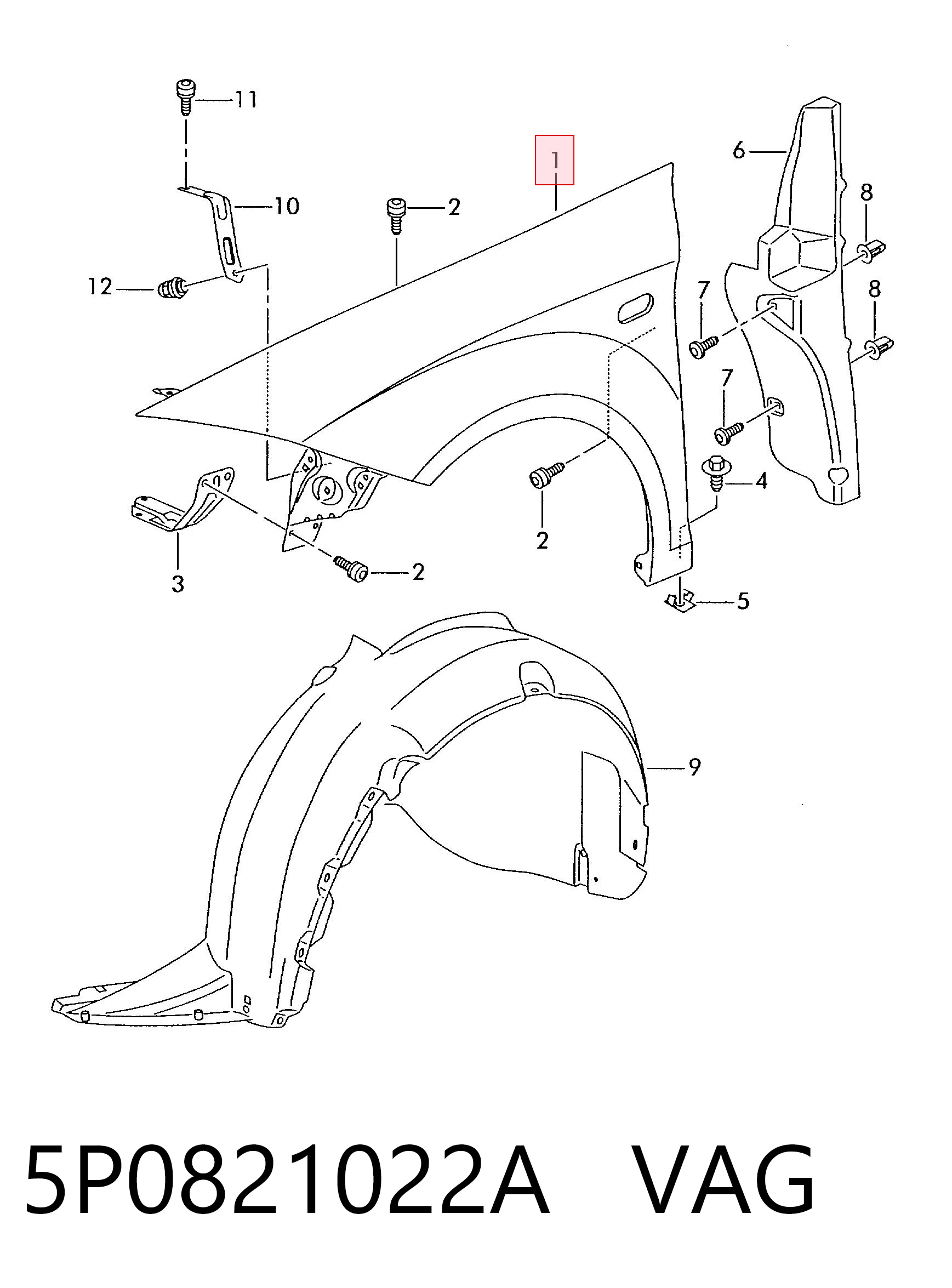 Переднее правое крыло на Seat Altea XL 5P5, 5P8