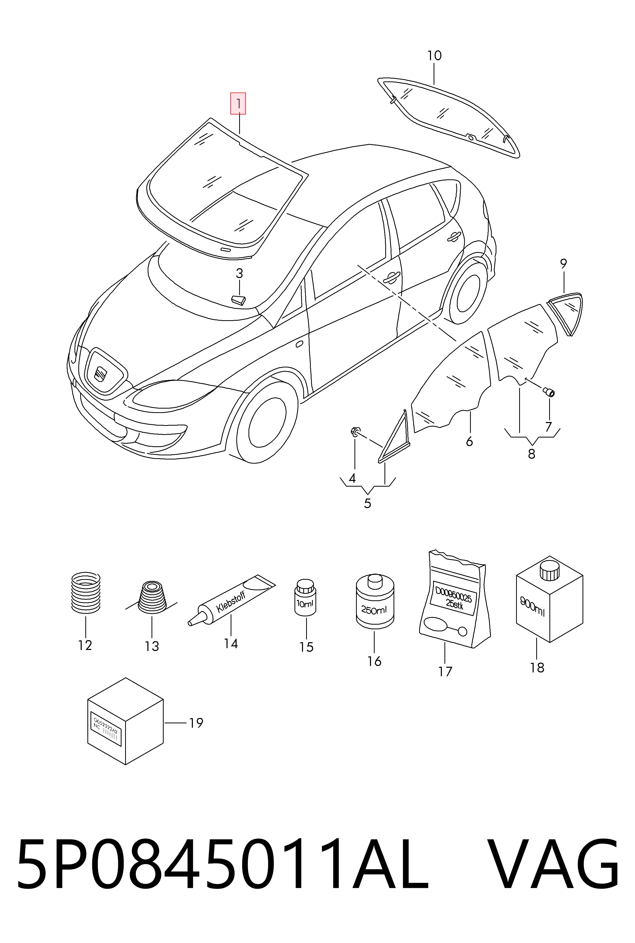 Автостекло на Seat Altea XL 5P5, 5P8