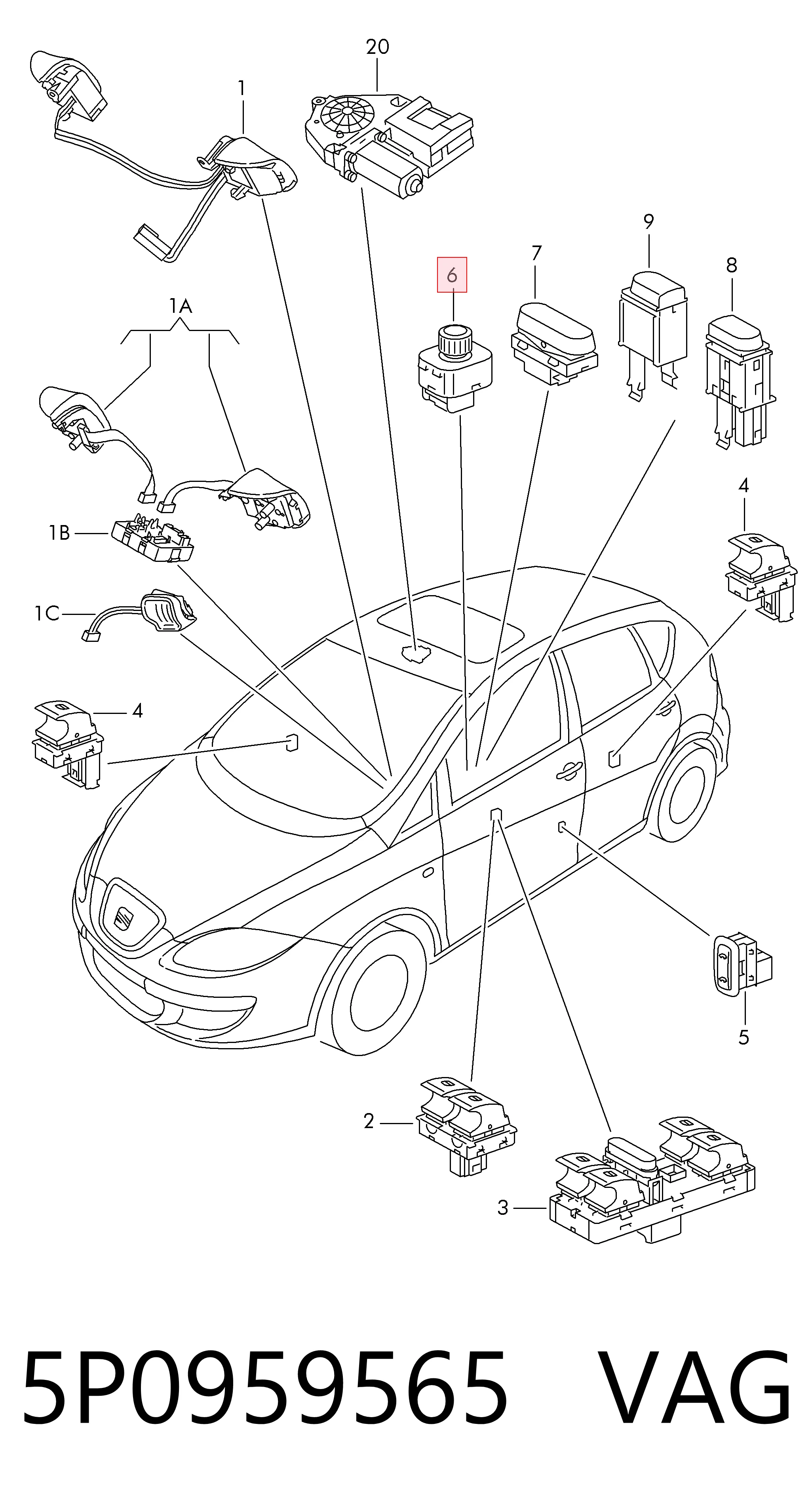 5P0959565 VAG Регулятор зеркал