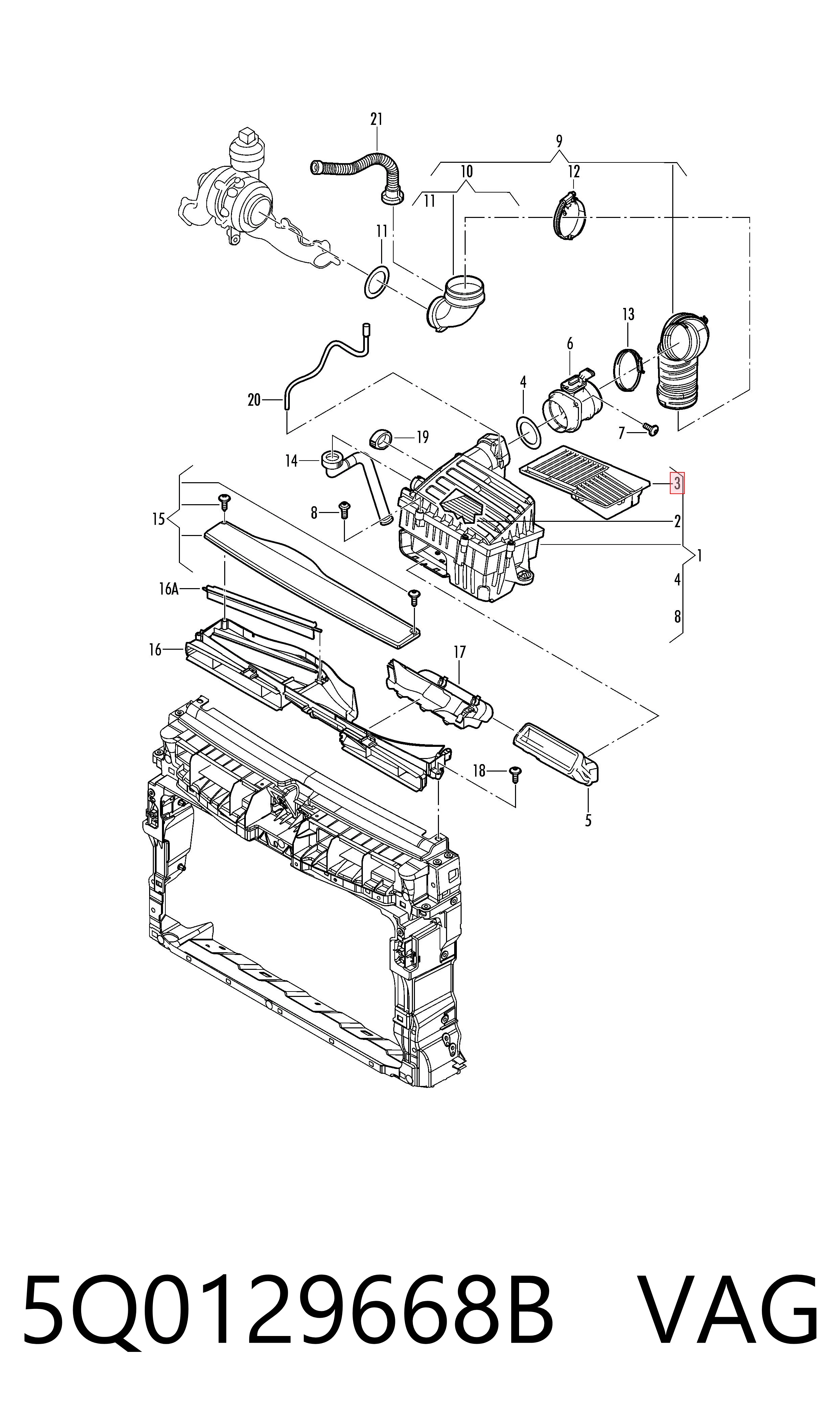 Корпус воздушного фильтра в сборе VAG 5Q0129668B цена, от 11.30 USD