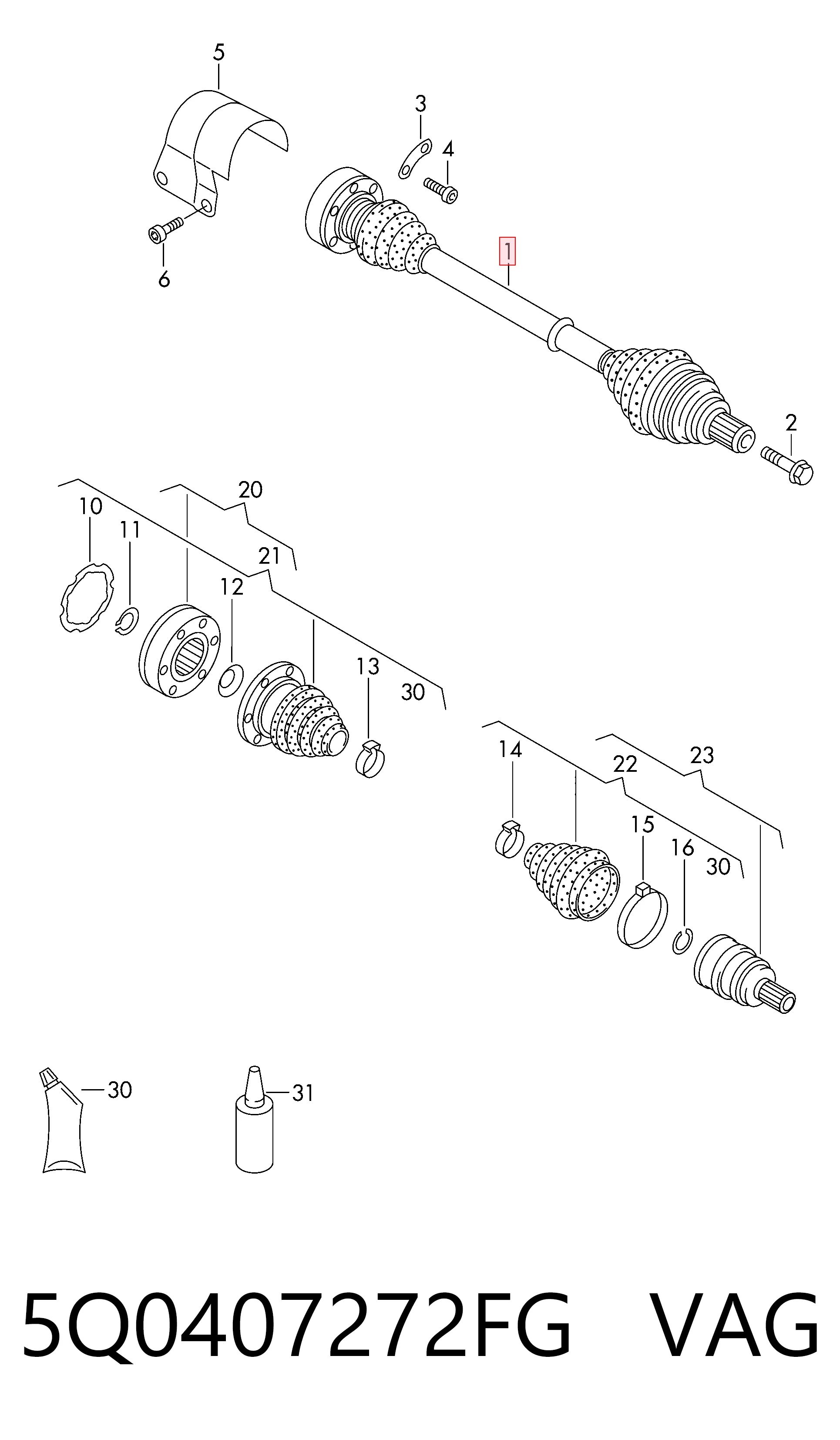 Привод передний правый VAG 5Q0407272FG цена, от 73.65 USD