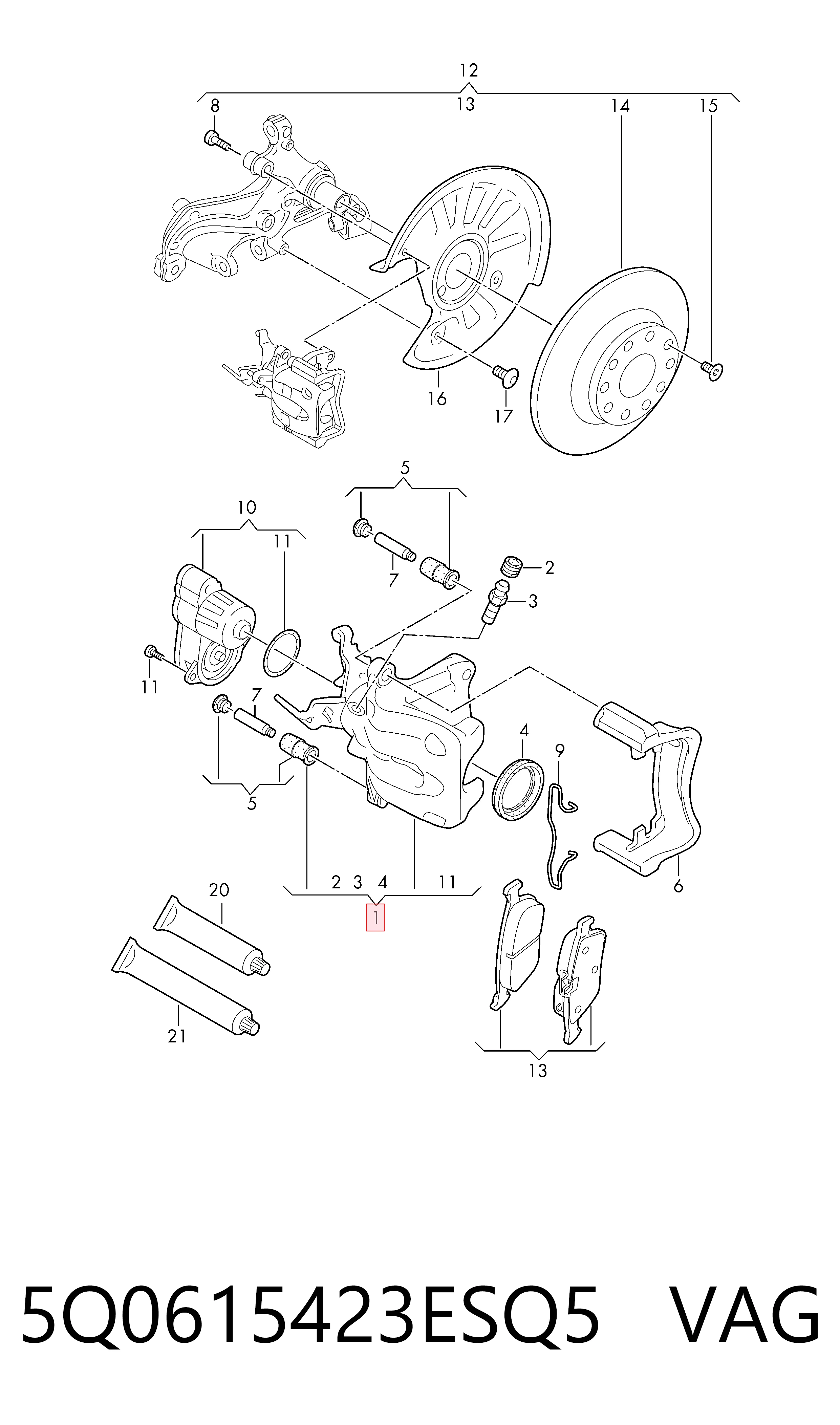 Задний левый суппорт VAG 5Q0615423ESQ5 цена, от 115.38 USD