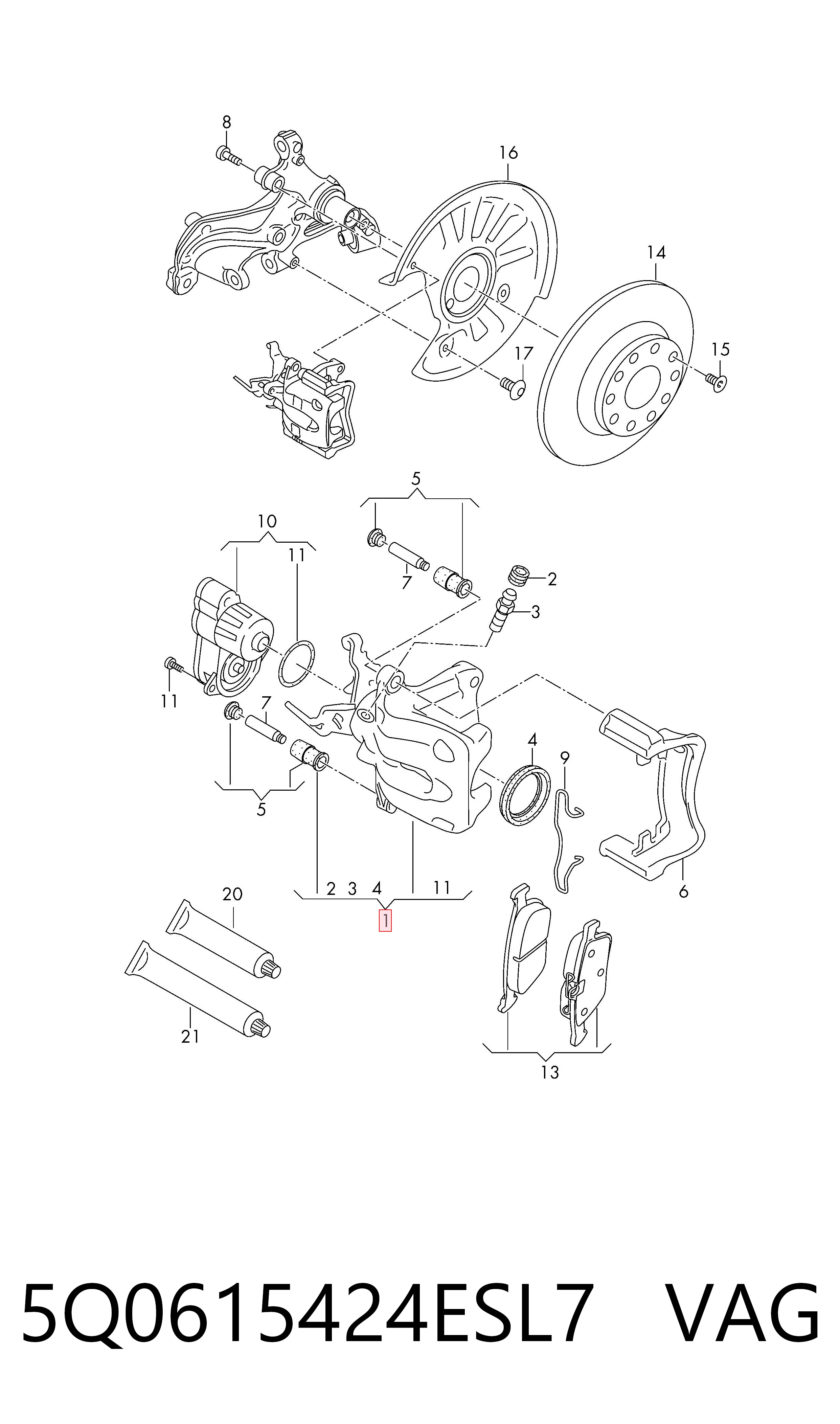 Тормозной суппорт правый задний VAG 5Q0615424ESL7 цена, от 76.02 USD