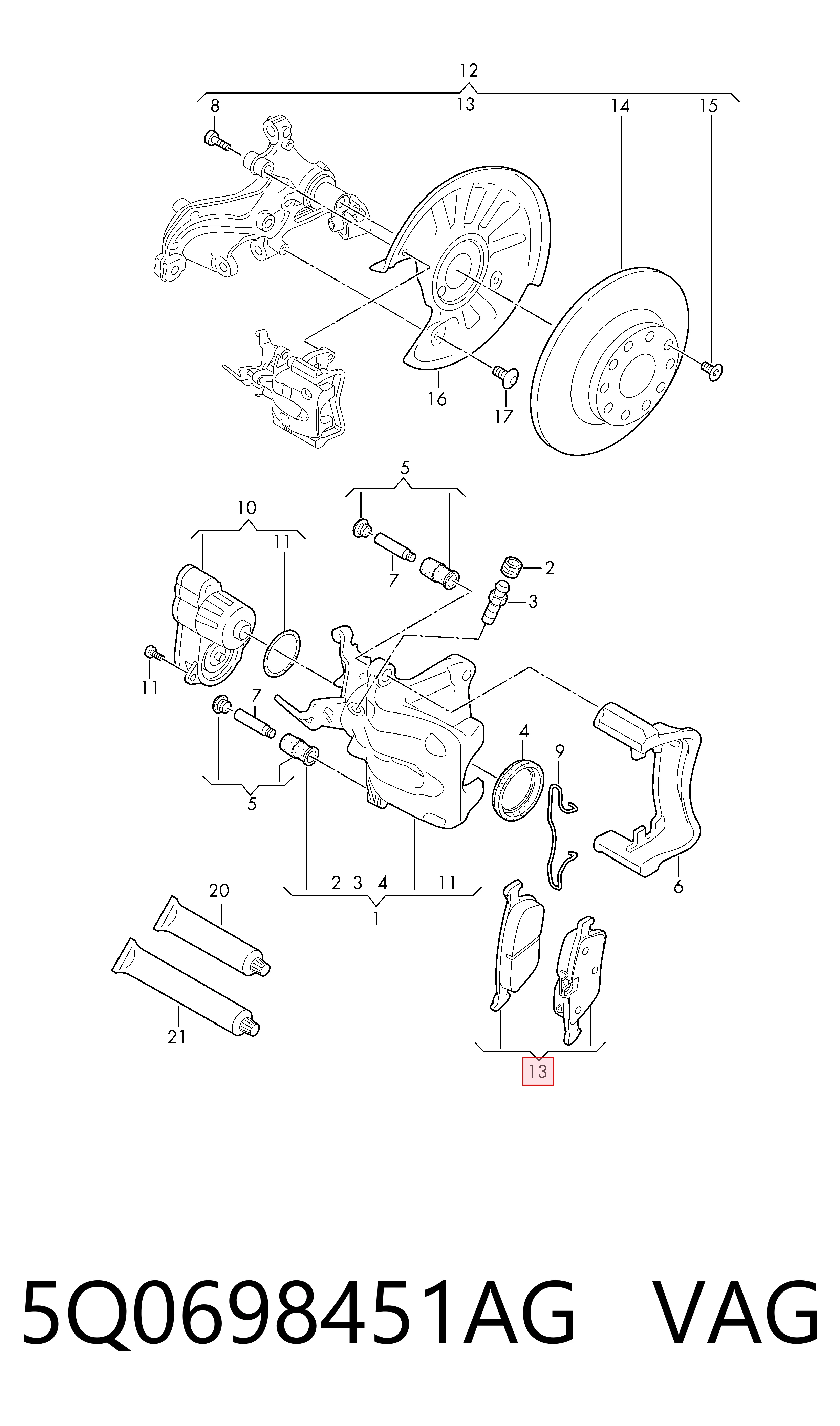 5Q0698451AG VAG Колодки тормозные дисковые комплект
