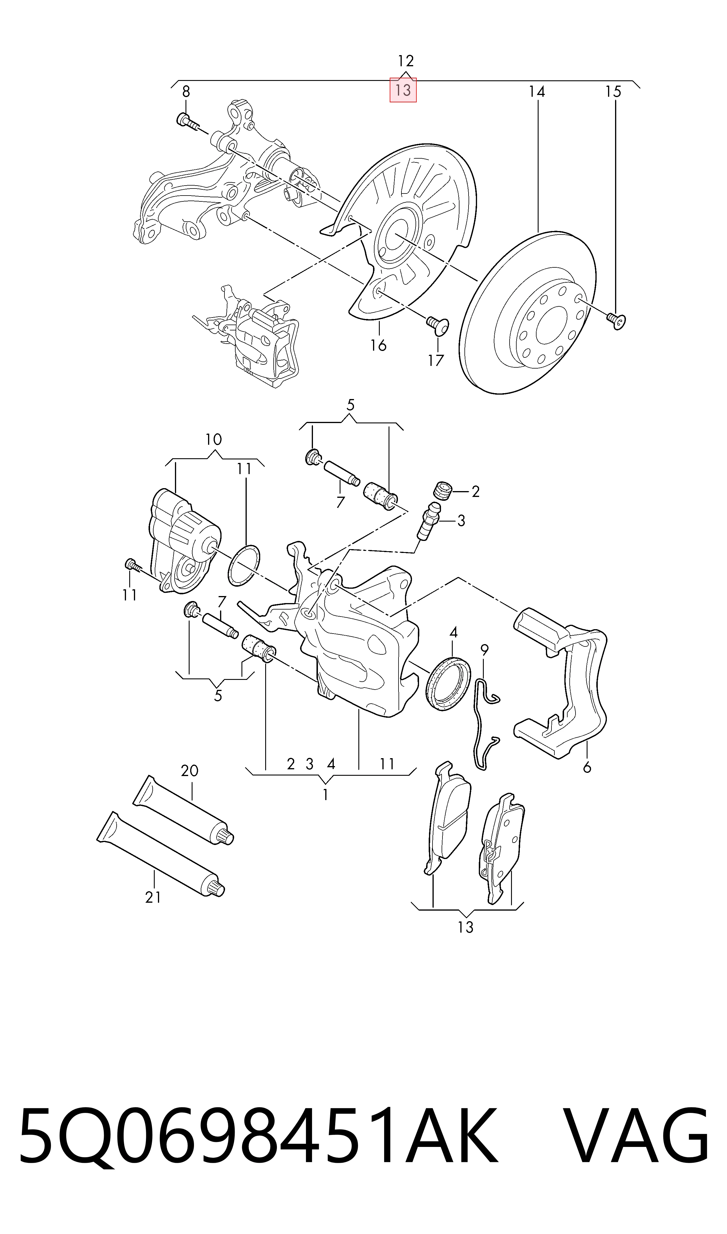 5Q0698451AK VAG Колодки тормозные дисковые комплект