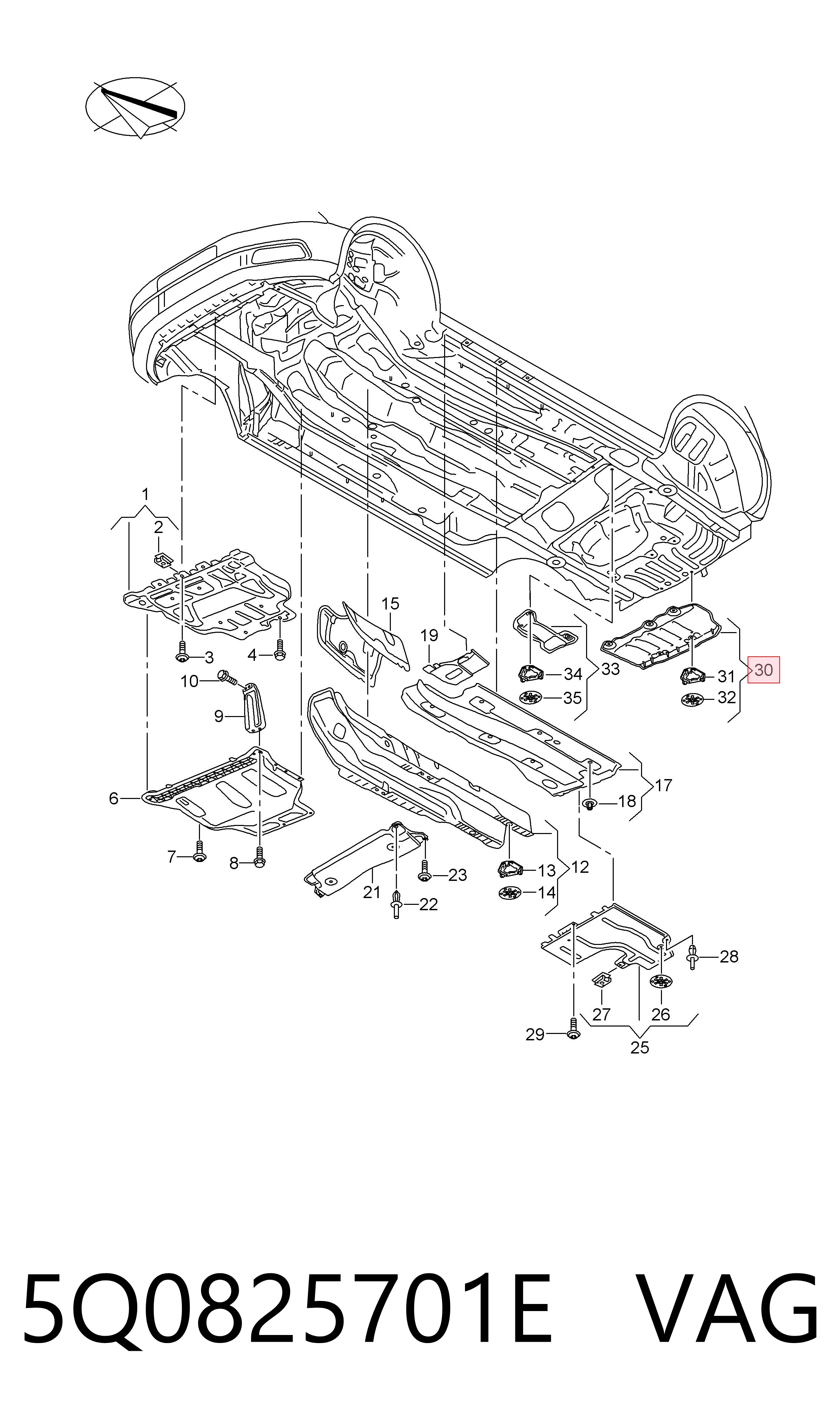 Защита днища задняя VAG 5Q0825701E цена, от 25.34 USD