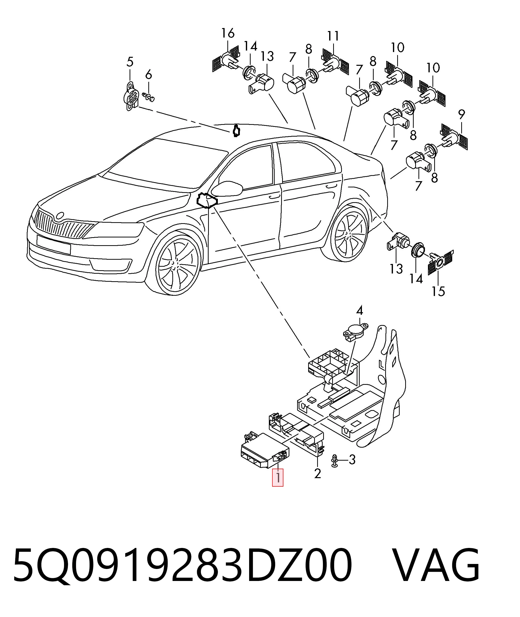 5Q0919283DZ00 VAG Модуль управления (ЭБУ) парктроником