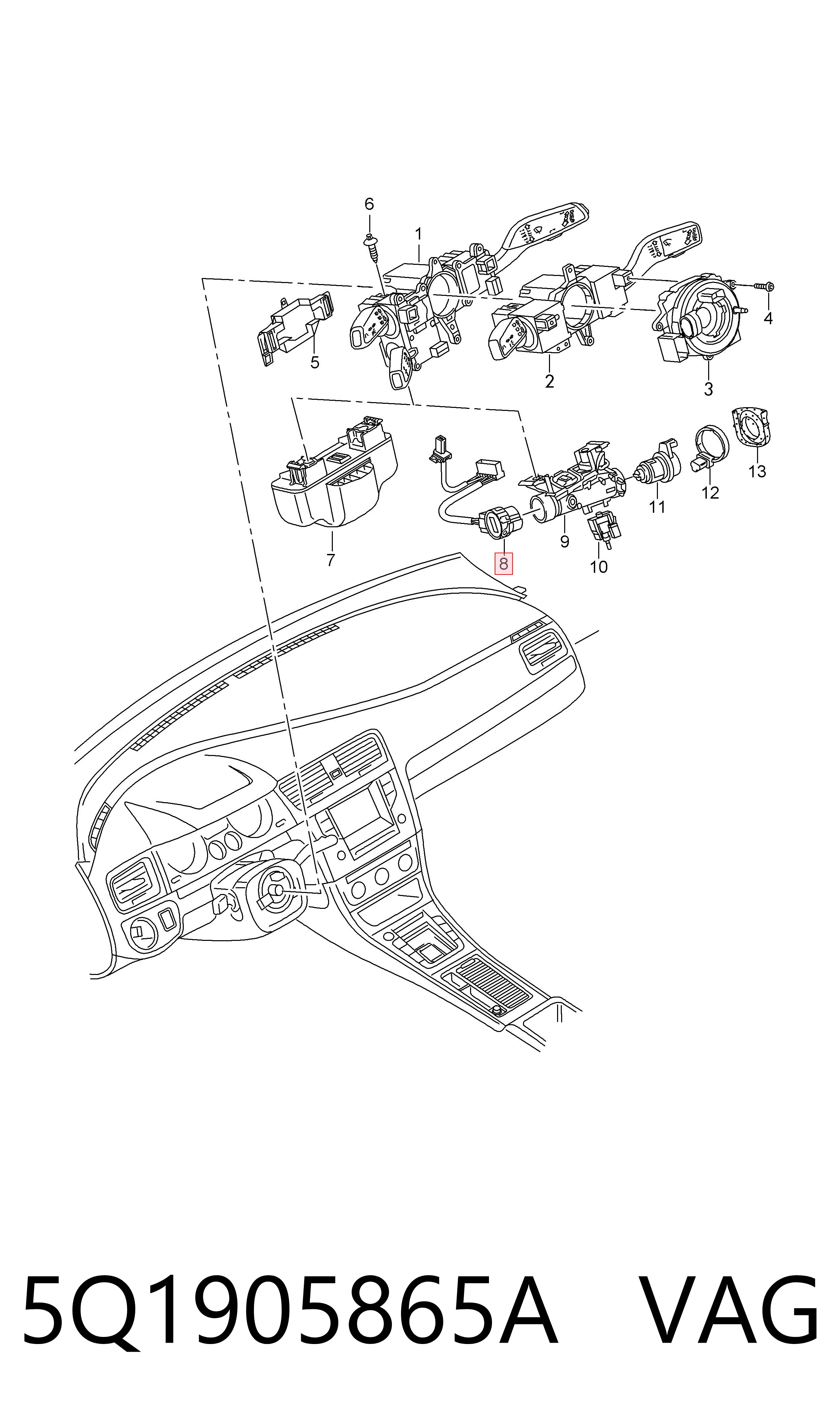 Замок зажигания, контактная группа VAG 5Q1905865A цена, от 13.59 USD
