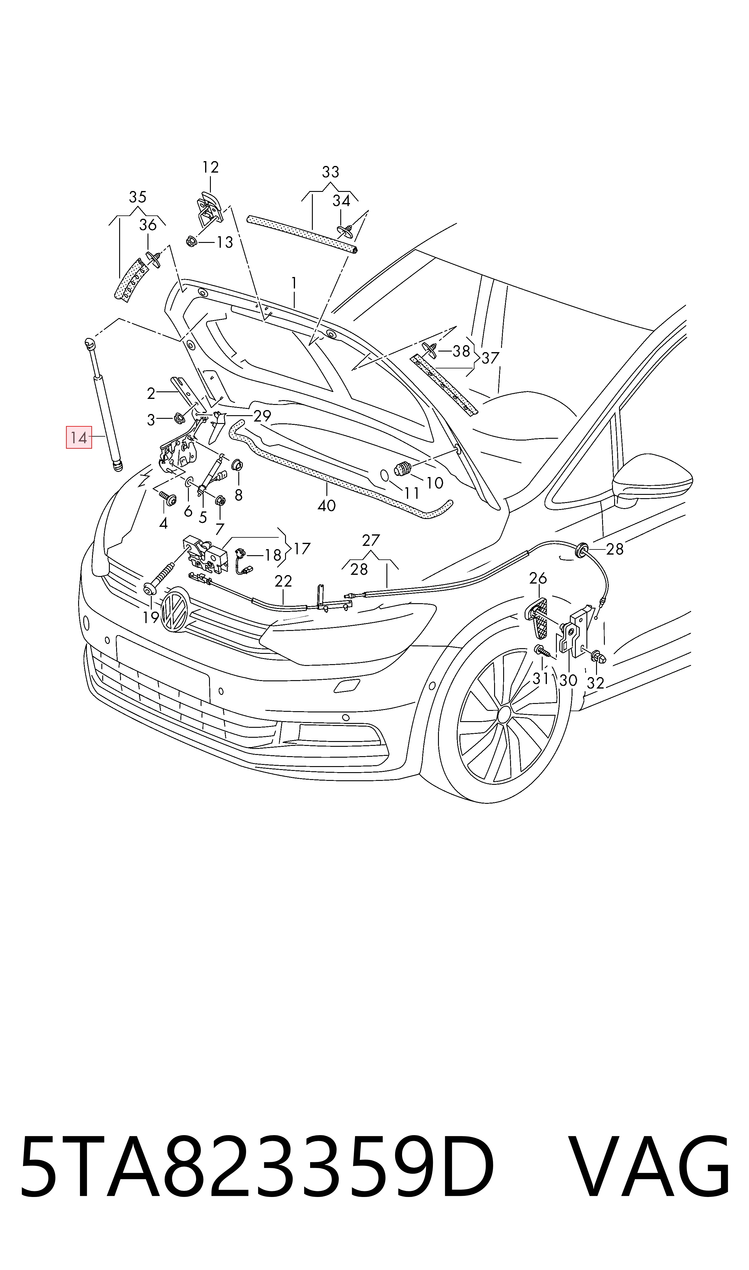 Стойка капота на Volkswagen Touran III 5T1