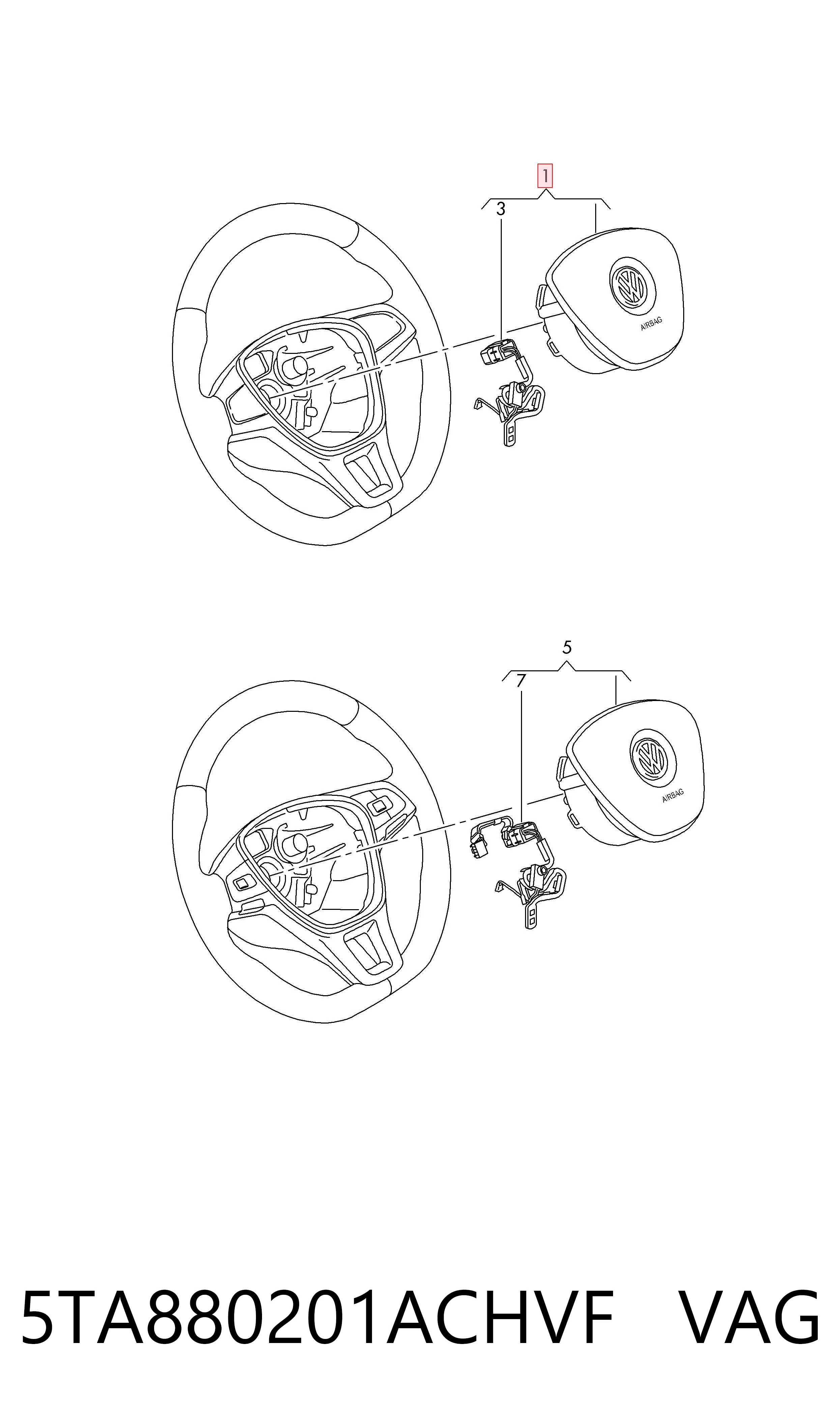 5TA880201ACHVF VAG Подушка безопасности водителя