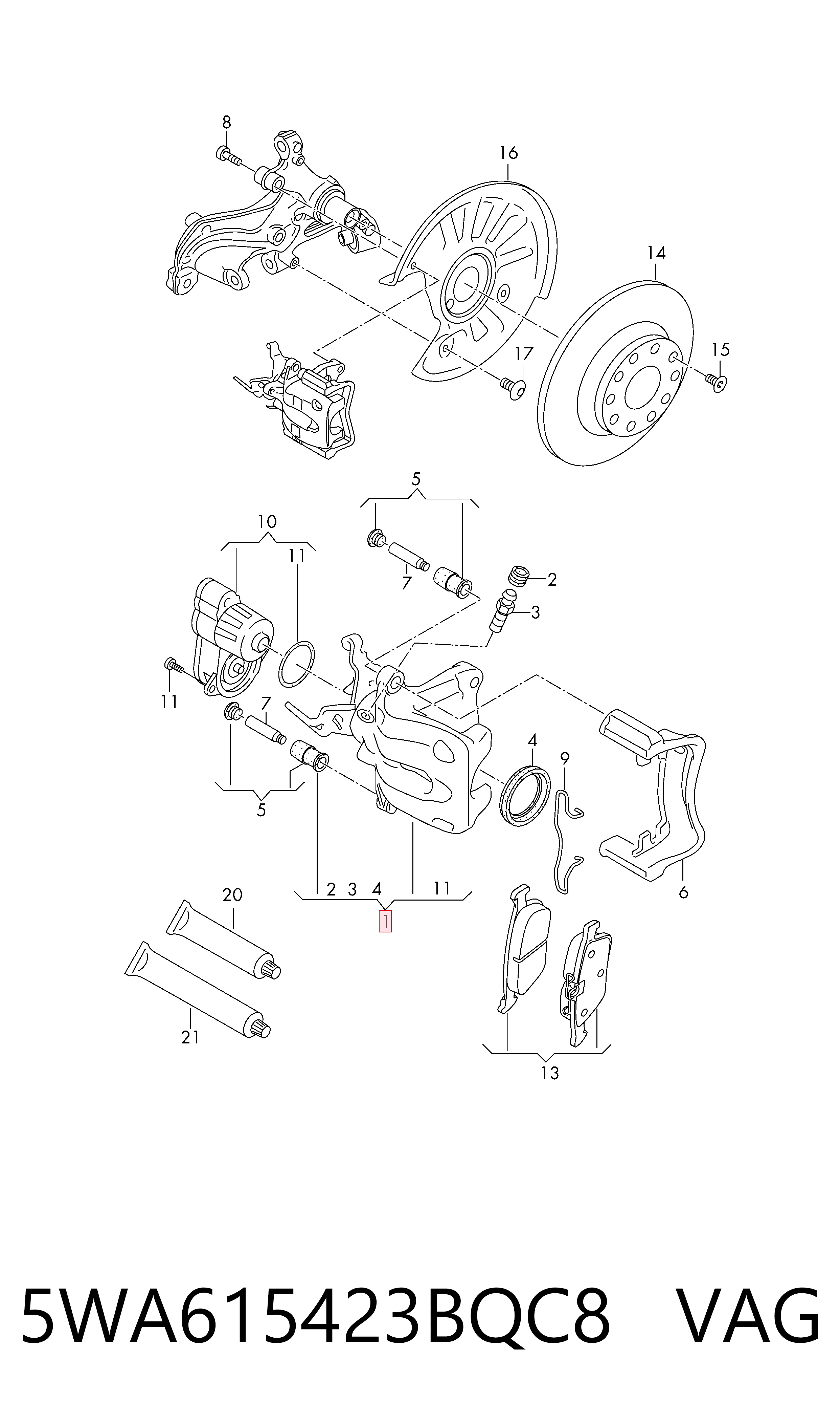 5WA615423BQC8 VAG Тормозной суппорт задний левый