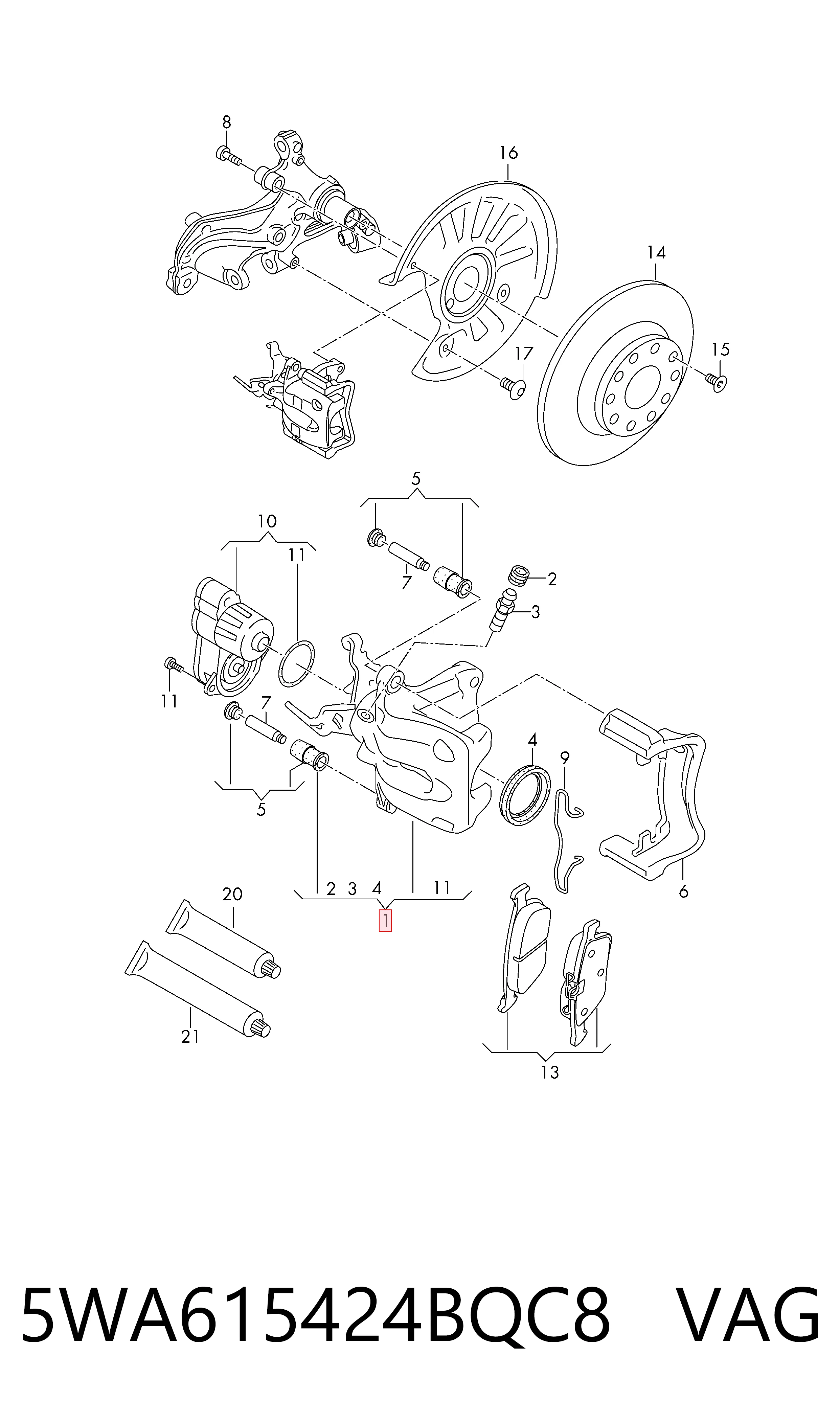 5WA615424BQC8 VAG Суппорт тормозной задний правый