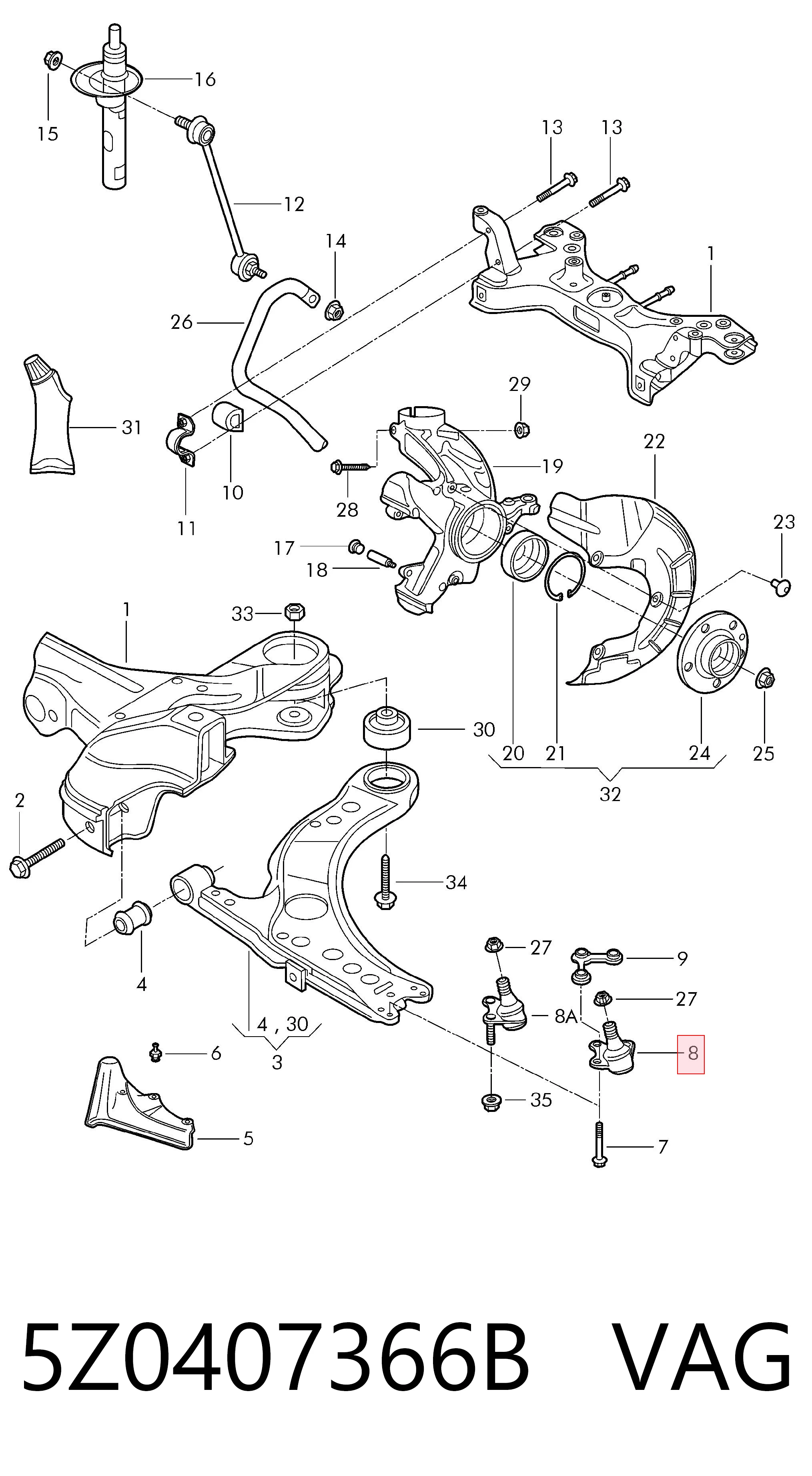 5Z0407366B VAG Правая нижняя шаровая опора