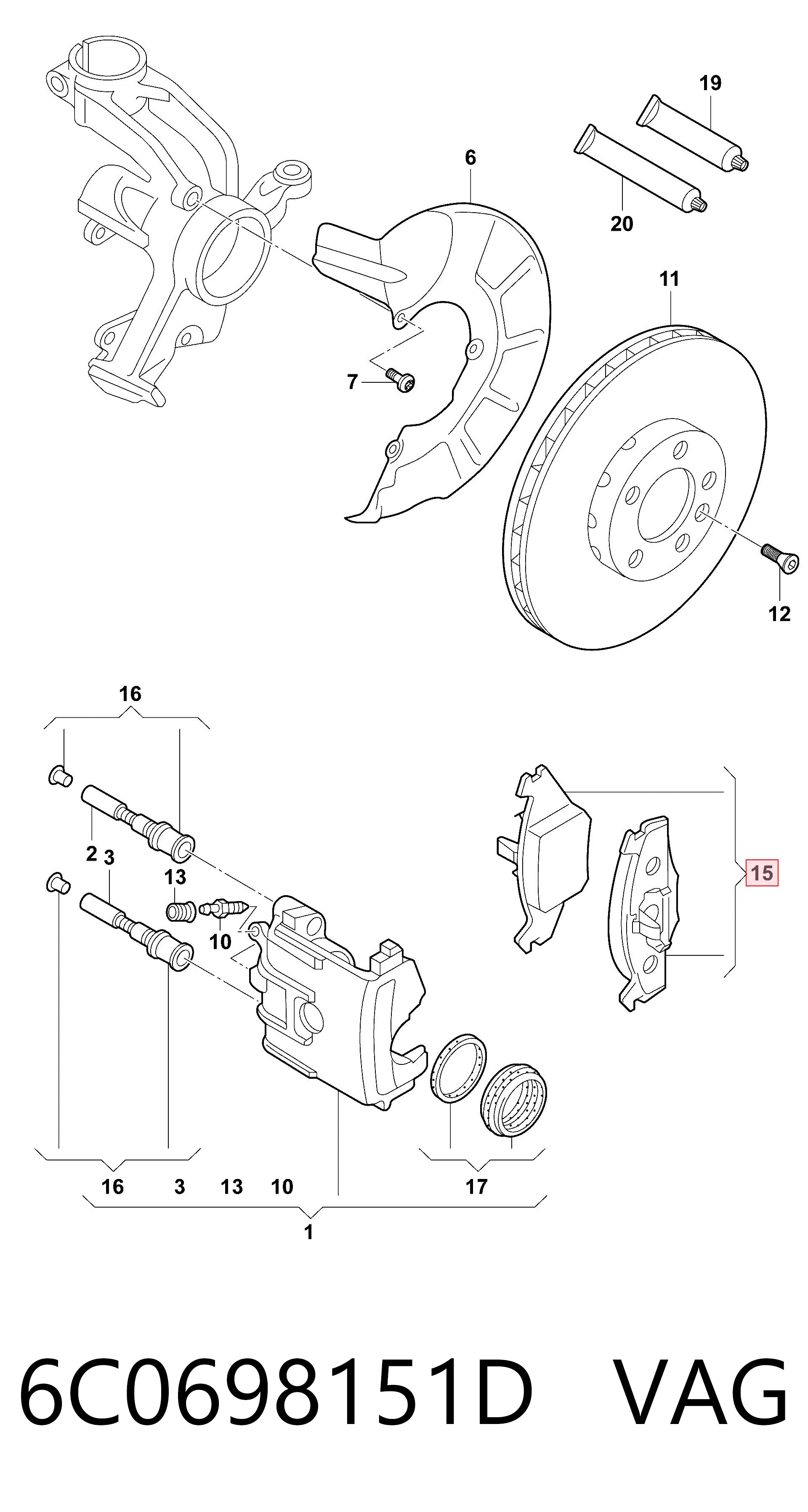 6C0698151D VAG Колодки передние