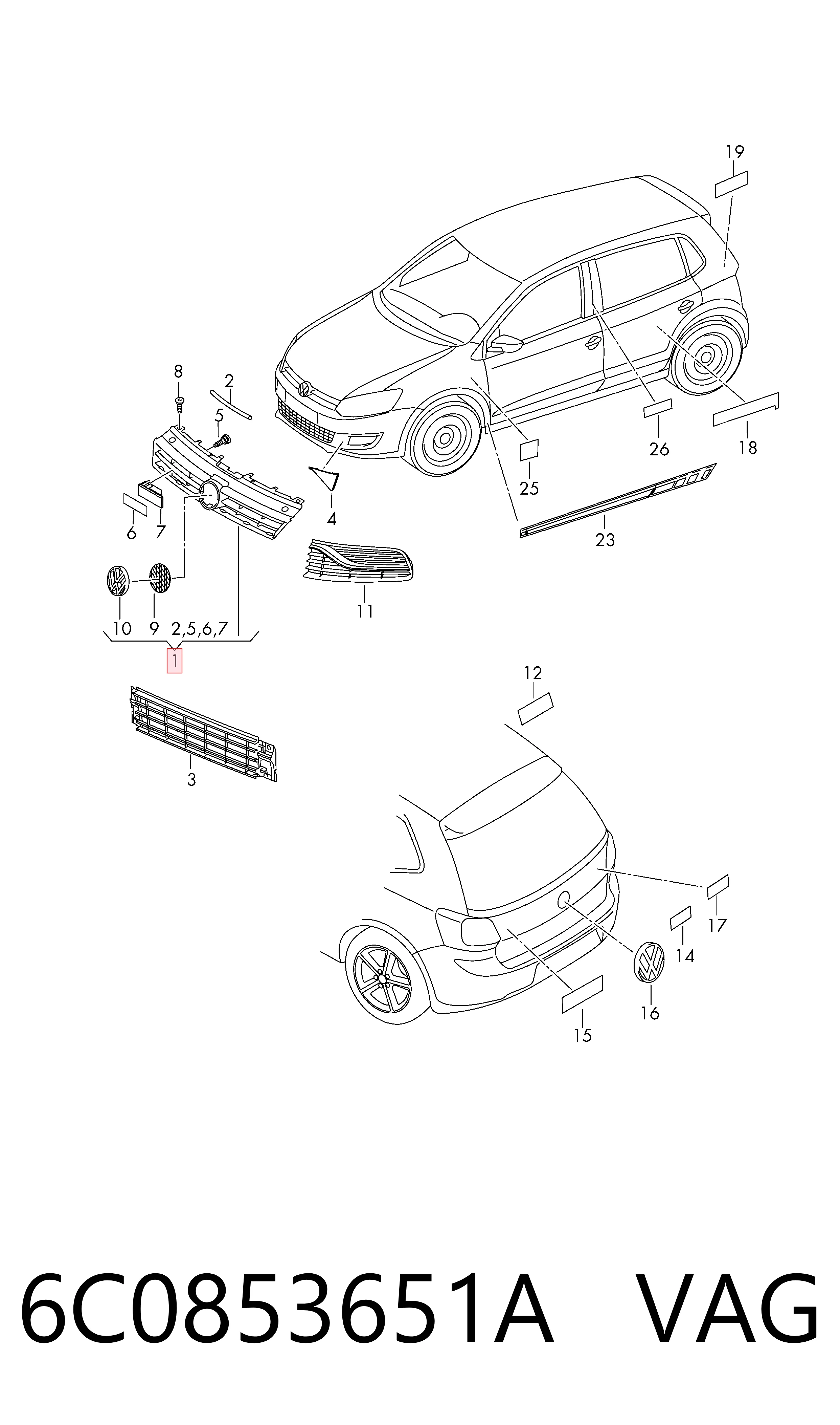  Решетка радиатора Volkswagen Polo 5