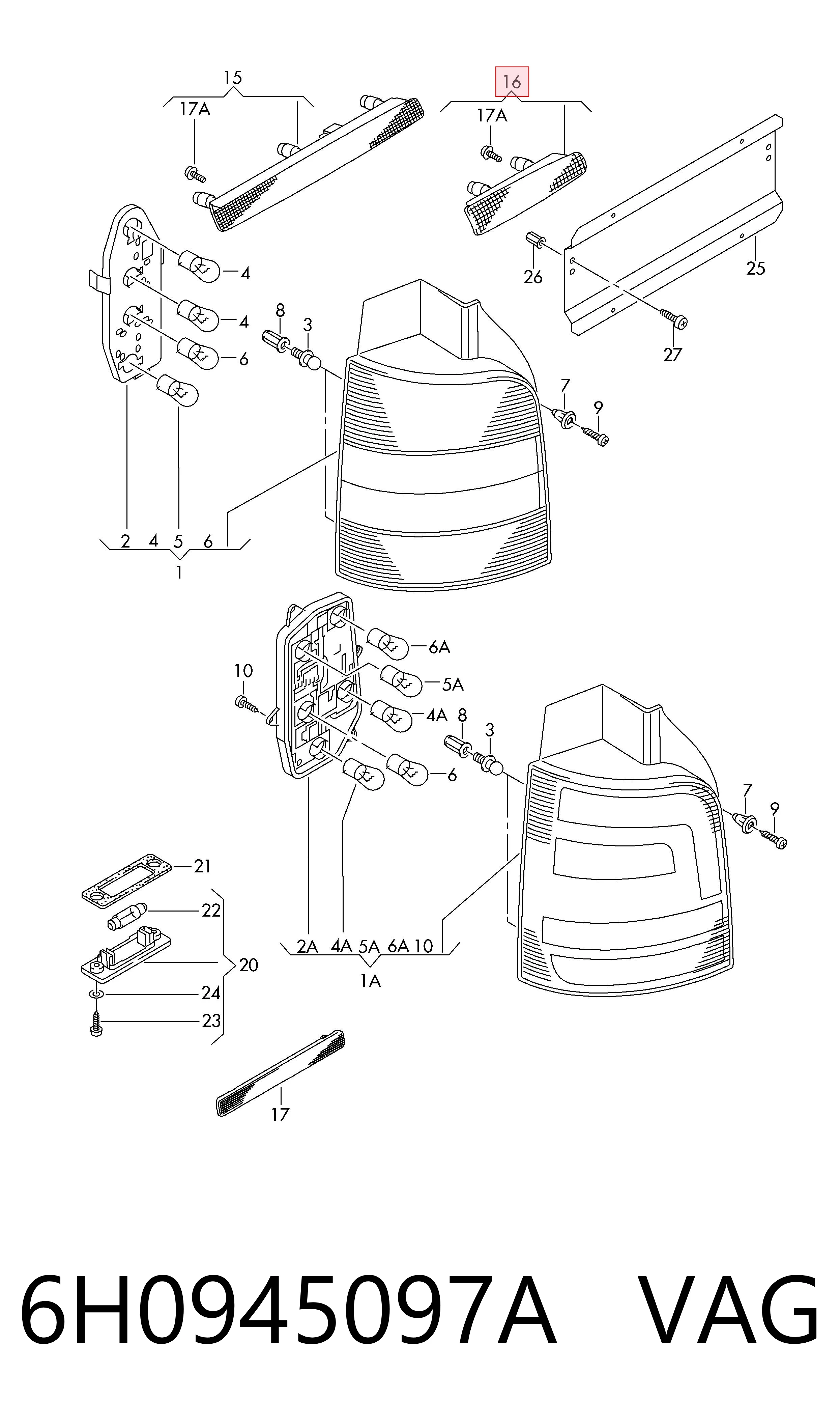 Фонарь сигнальный на Volkswagen Lupo  6X, 6E