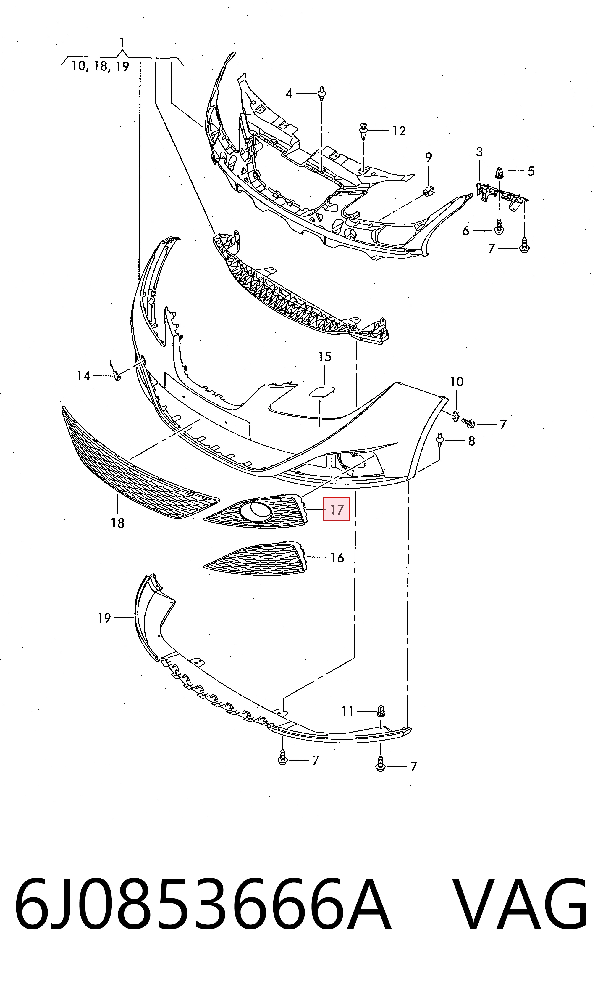 6J0853666A VAG Заглушка ПТФ бампера переднего правая