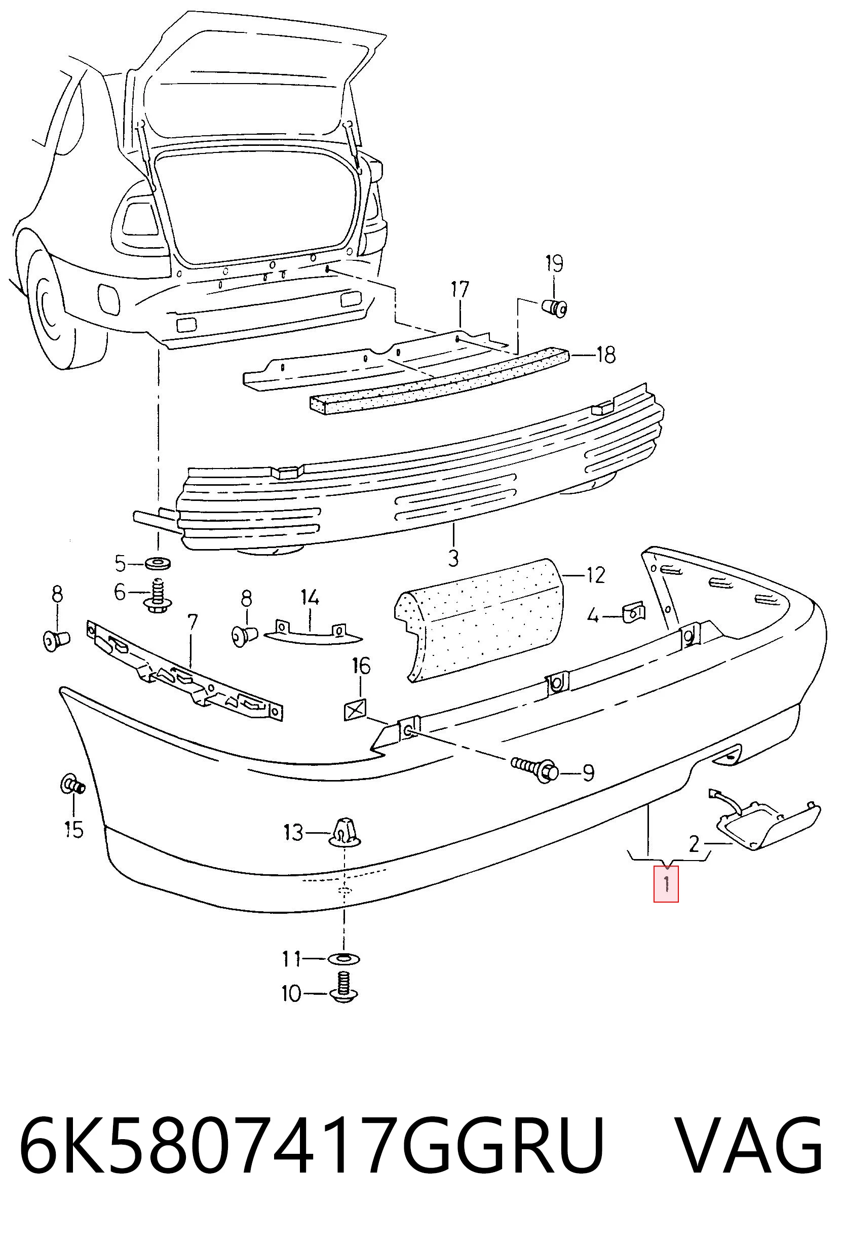 Задний бампер на Volkswagen Polo III 6KV2
