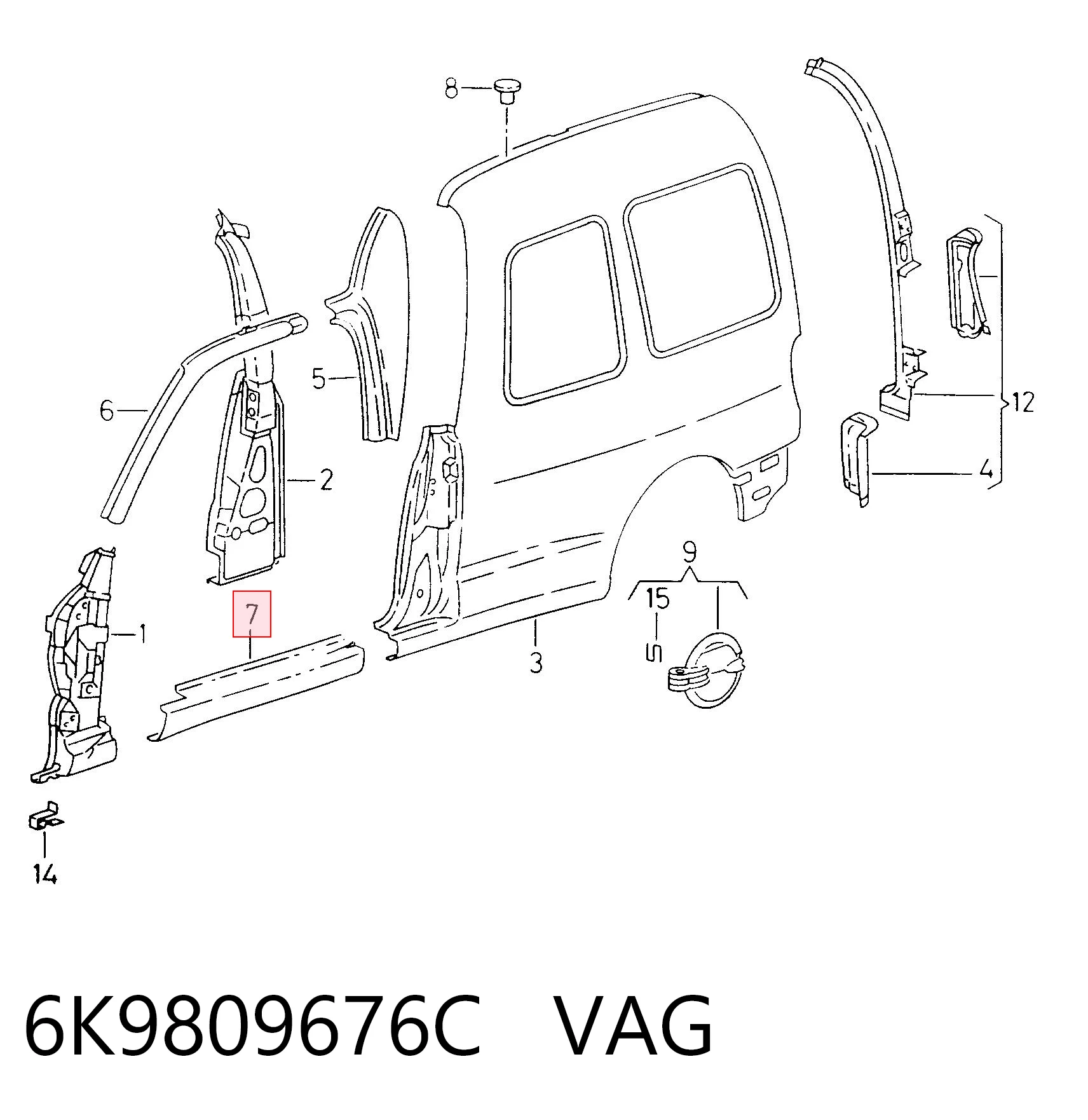 Порог внешний правый Volkswagen Caddy 2 9K9