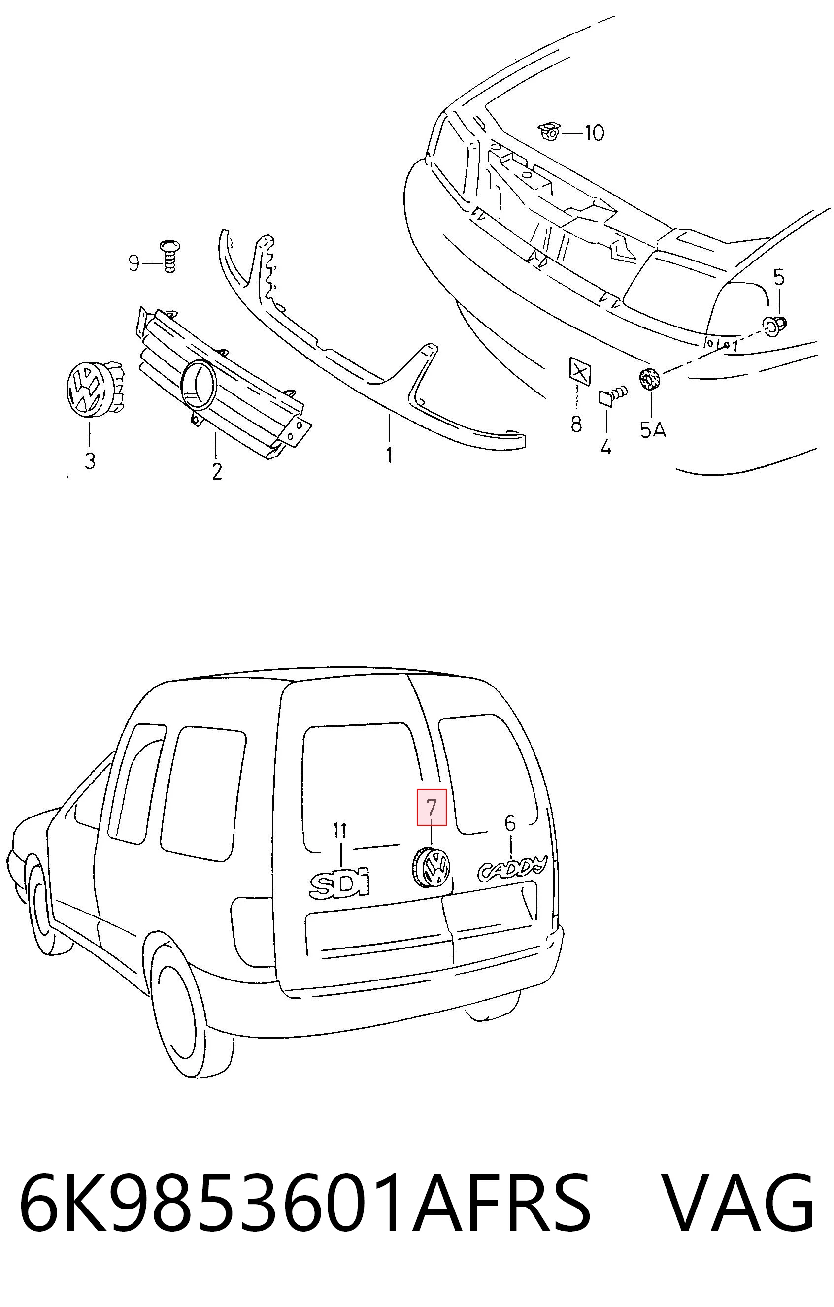 Фирменный значек на багажник на Volkswagen Caddy II 9K9