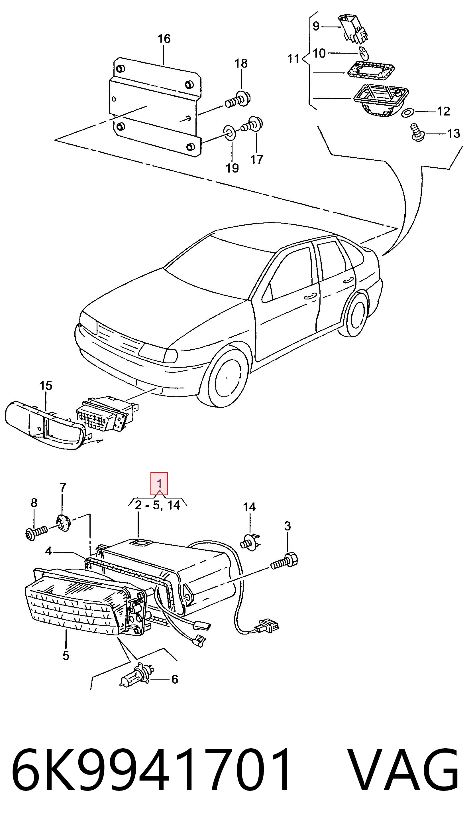 Фара противотуманная, левая Volkswagen Polo III седан (6KV2) (1995 - 2001) цена, от 24.99 USD