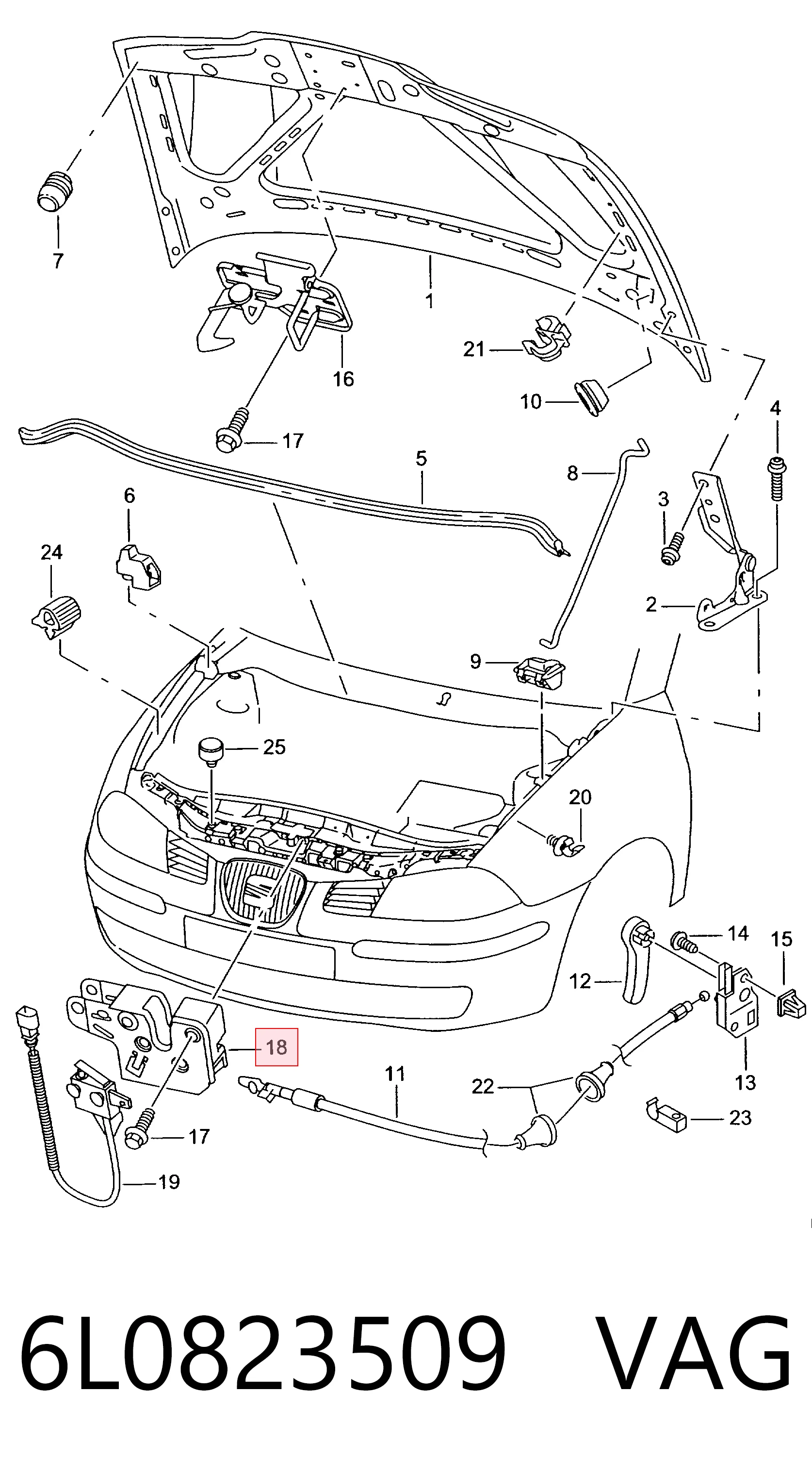 Запор капота (замок и привод замка капота) на Seat Ibiza III 6L1