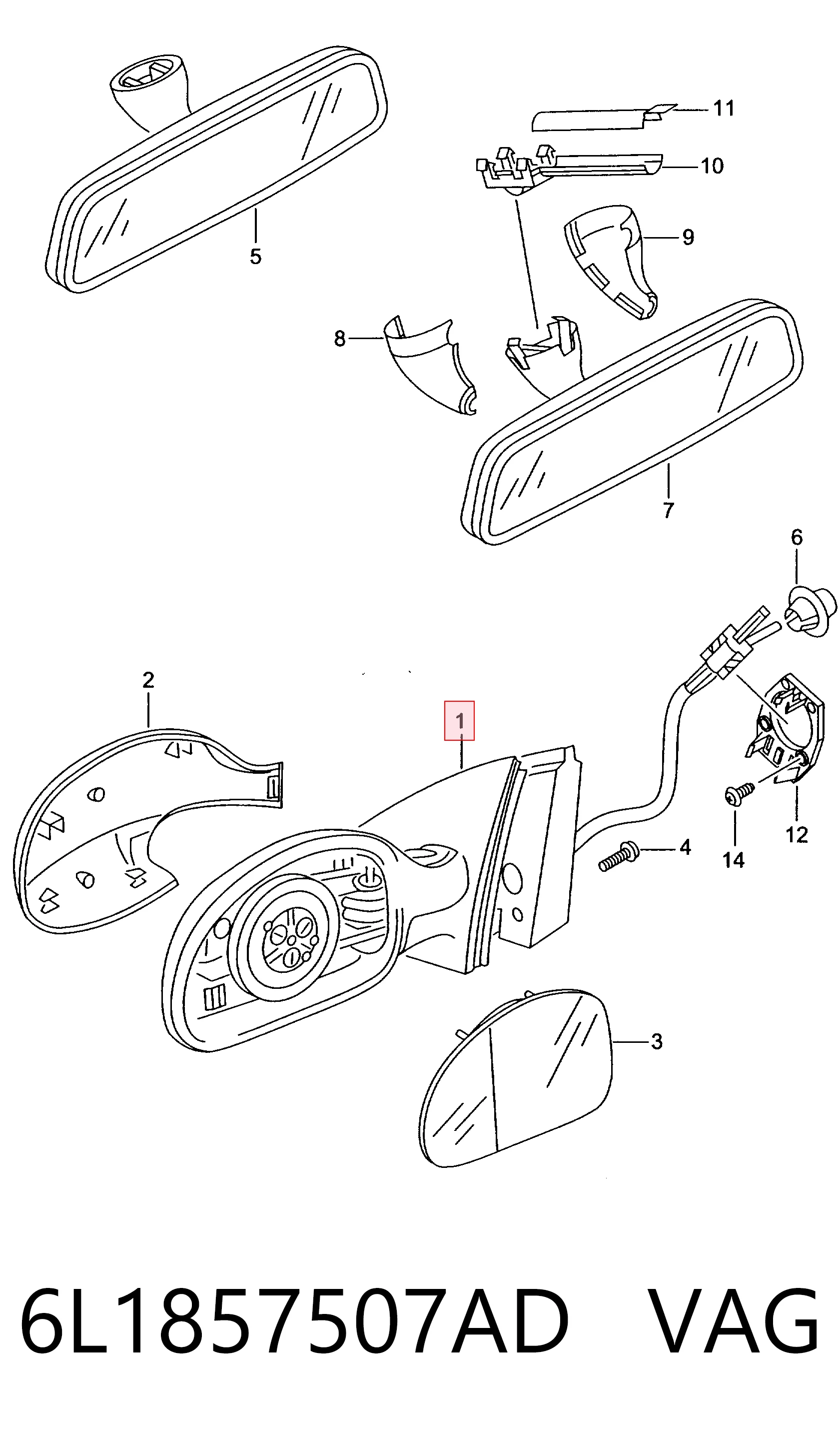 6L1857507AD VAG Левое боковое зеркало