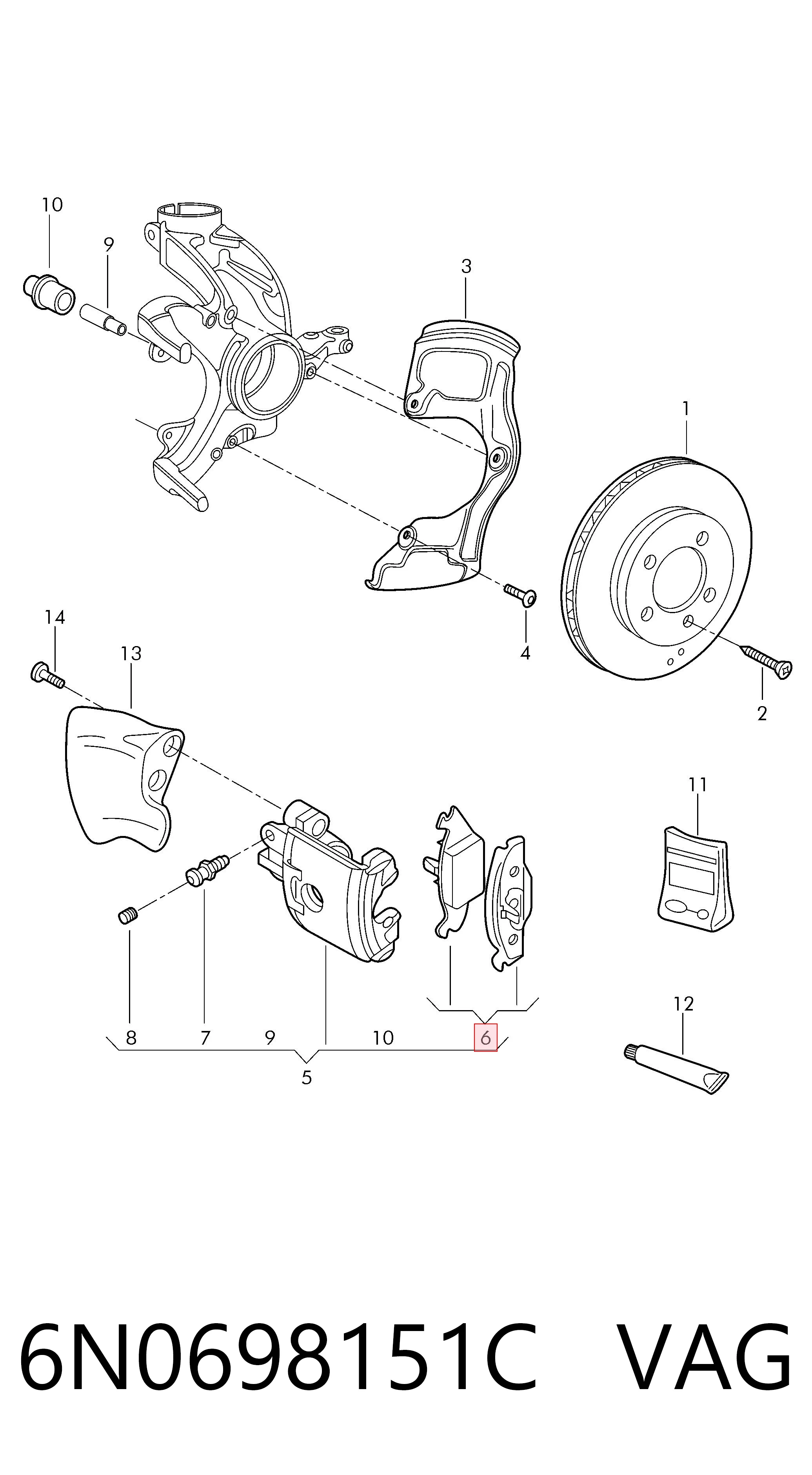6N0698151C VAG Колодки передние