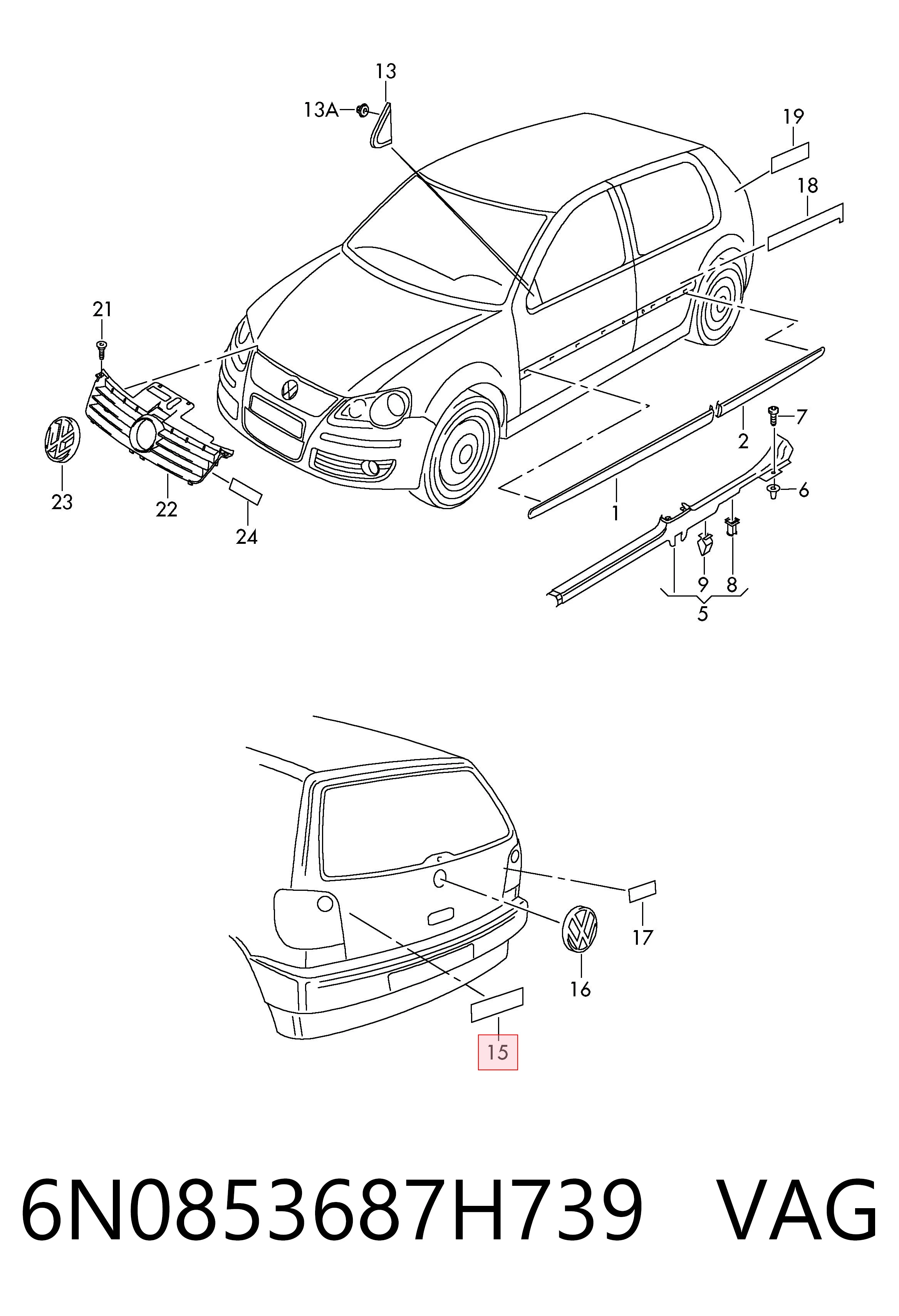 6N0853687H739 VAG Фирменный значек на багажник