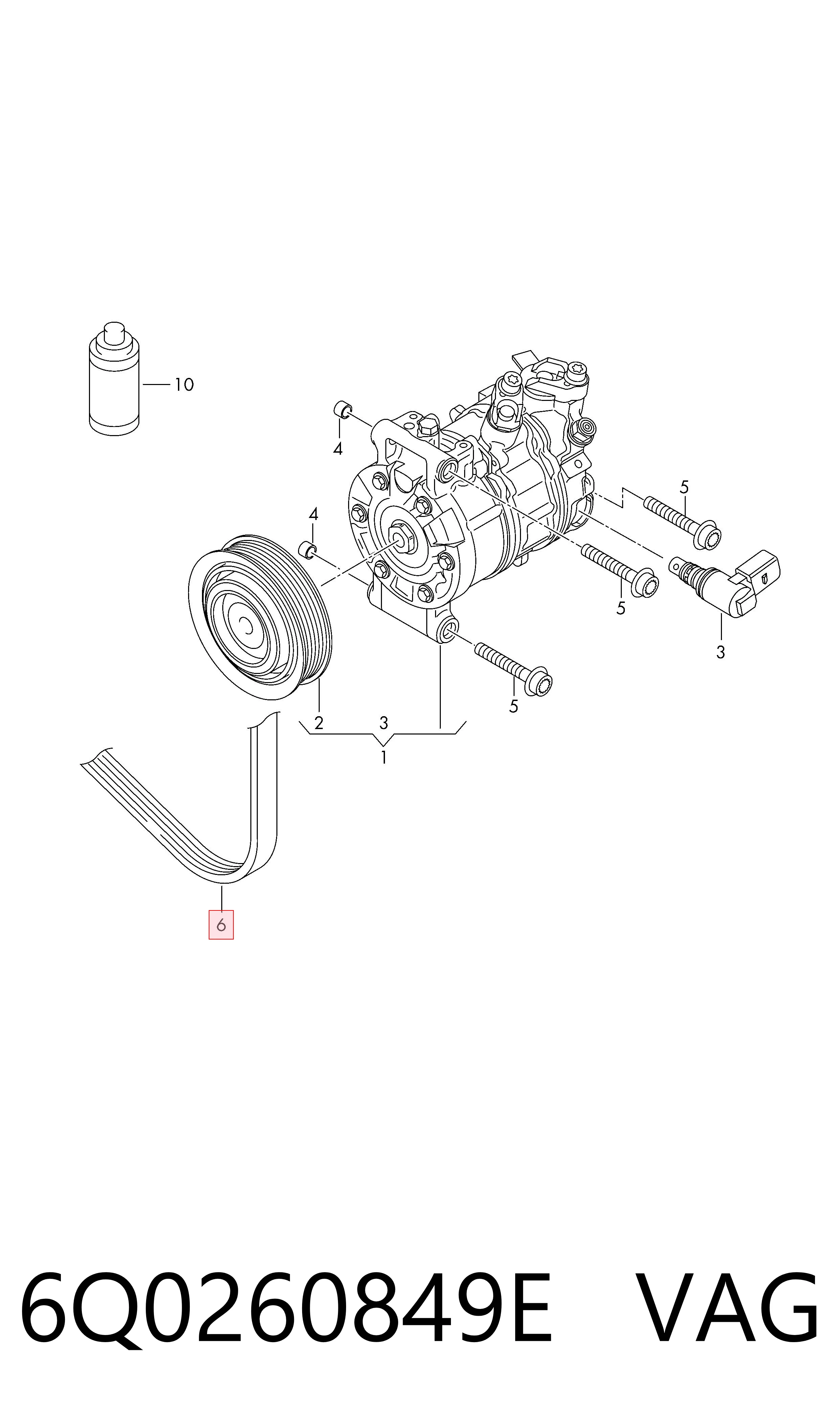 Клиновый ремень VAG 6Q0260849E цена, от 39.99 USD