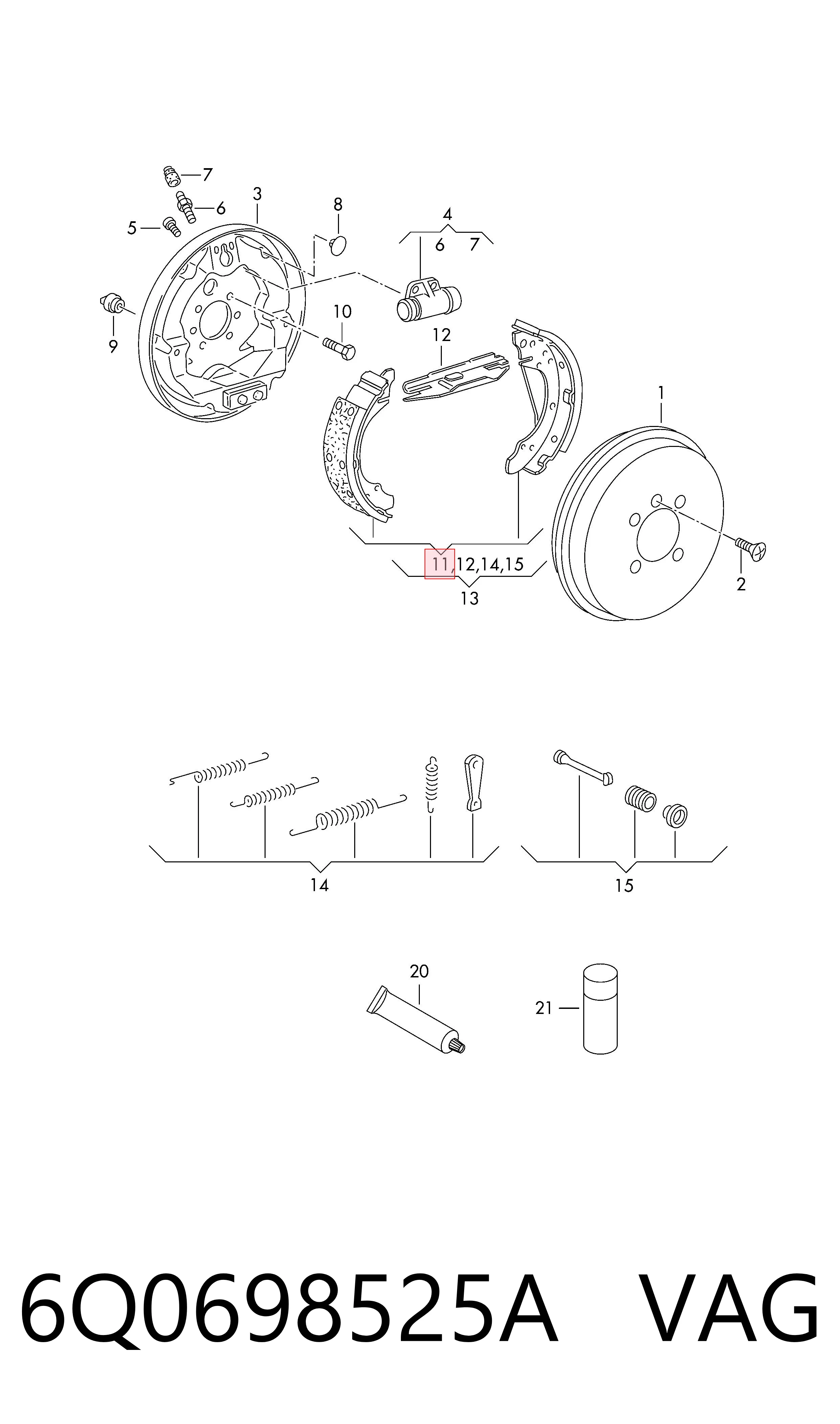 Колодки тормозные задние барабанные VAG 6Q0698525A