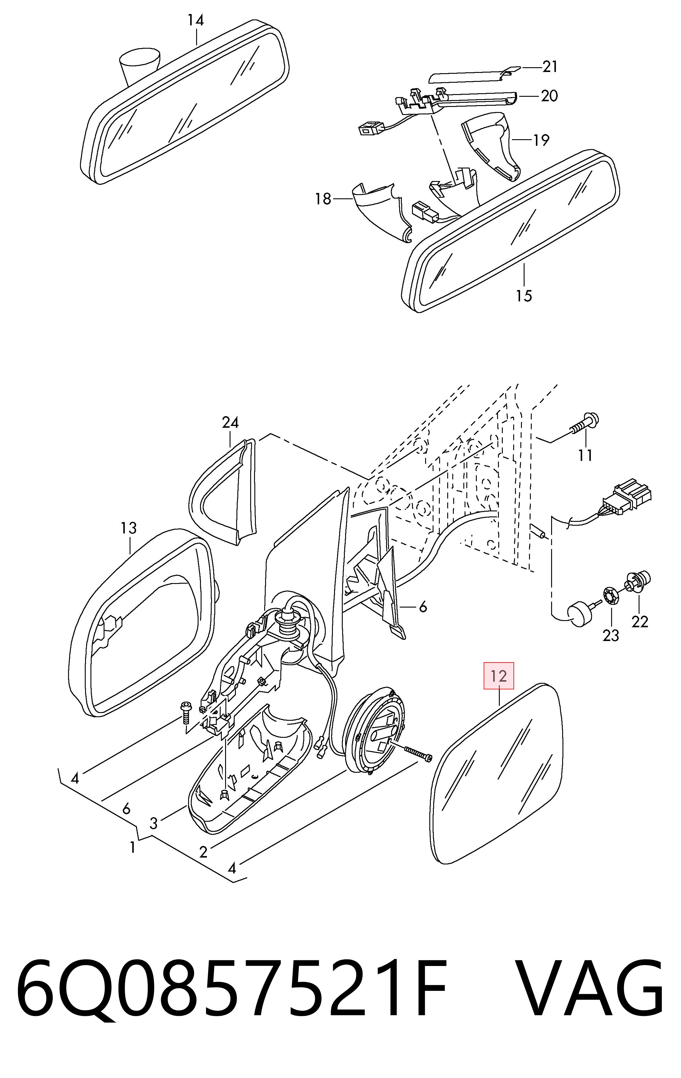 Зеркальный элемент водительского зеркала VAG 6Q0857521F цена, от 7.28 USD