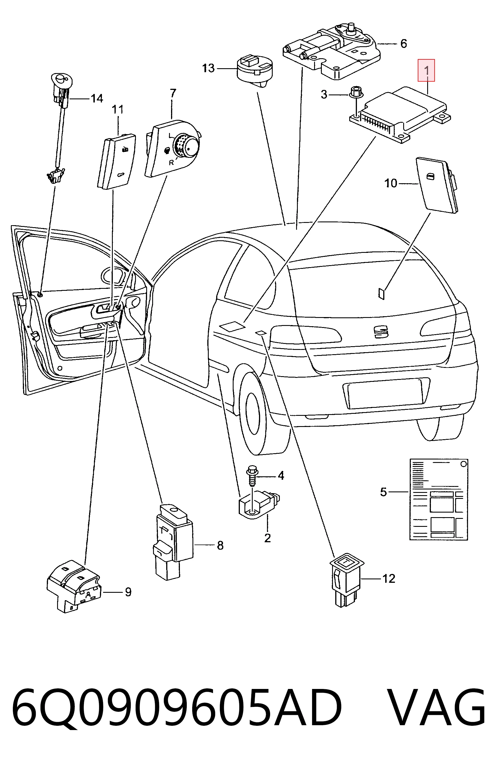 6Q0909605AD VAG Блок управления airbag
