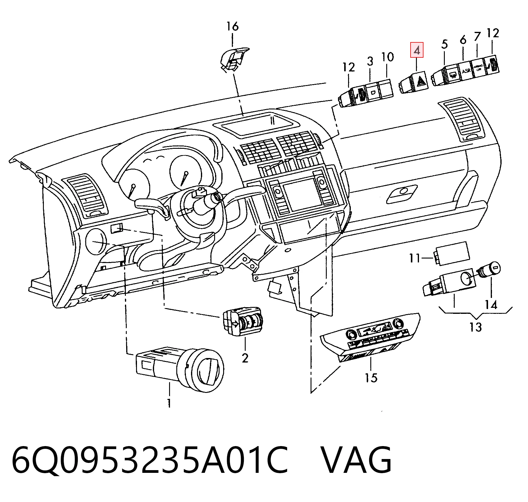 Аварийная кнопка на Volkswagen Polo V 6R1, 6C1