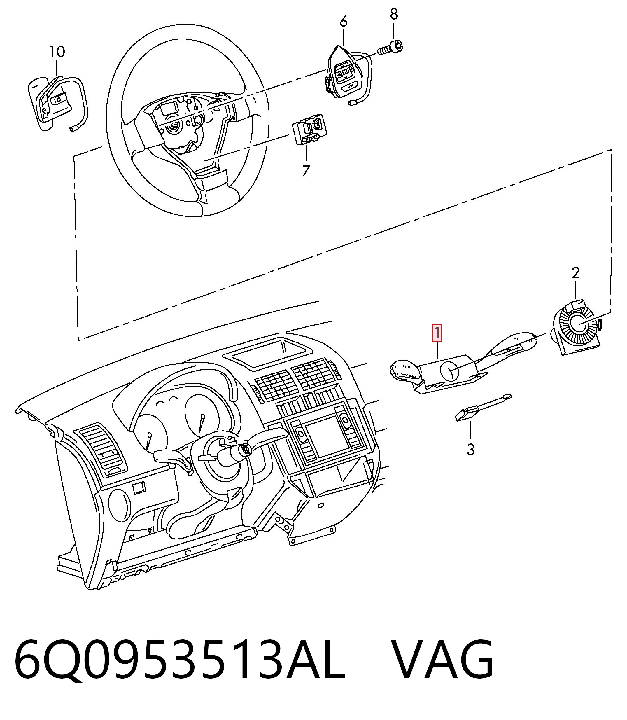 Левый подрулевой переключатель 6Q0953513AL9B9 VAG