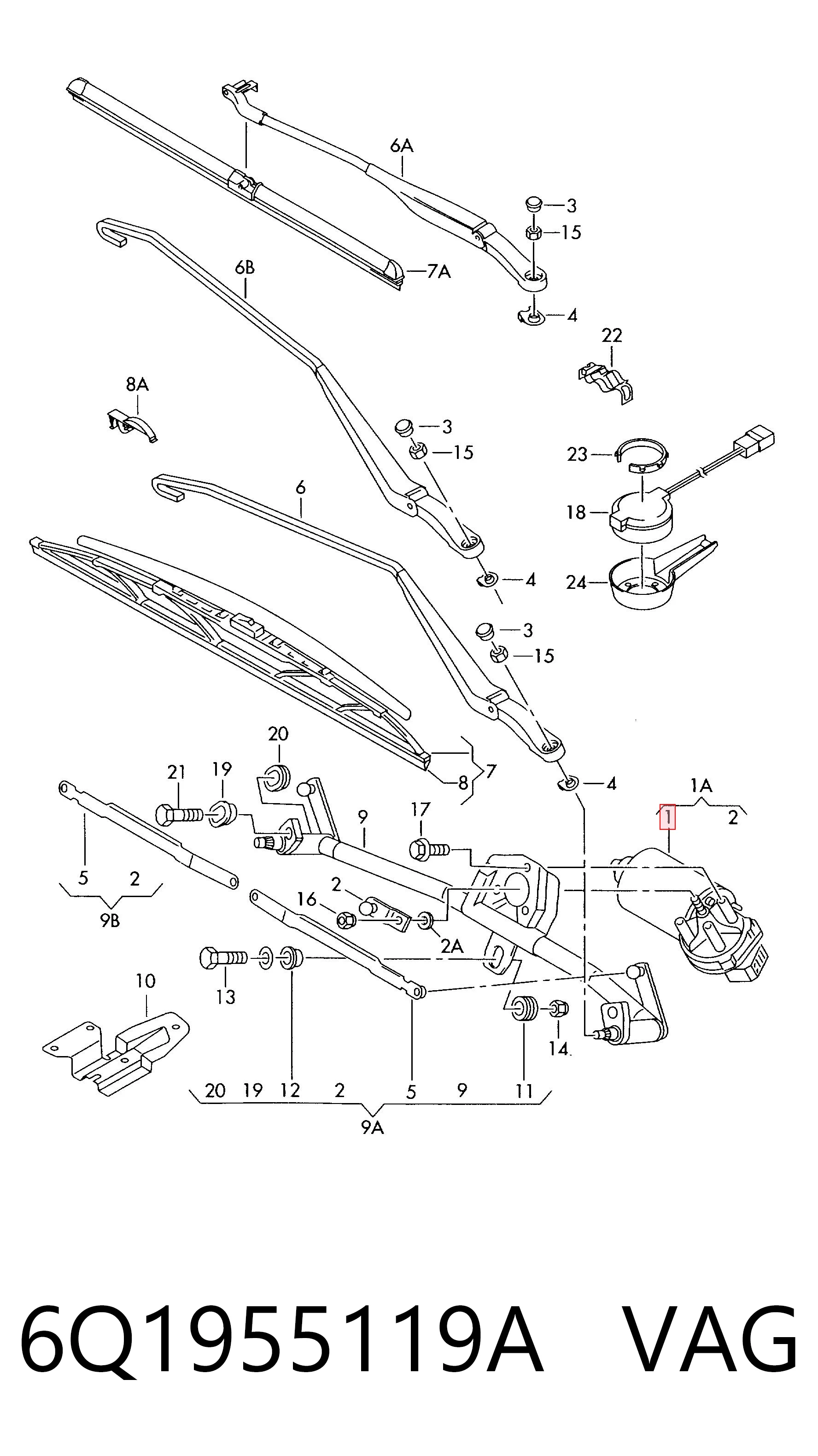 6Q1955119A VAG Мотор стеклоочистителя передний