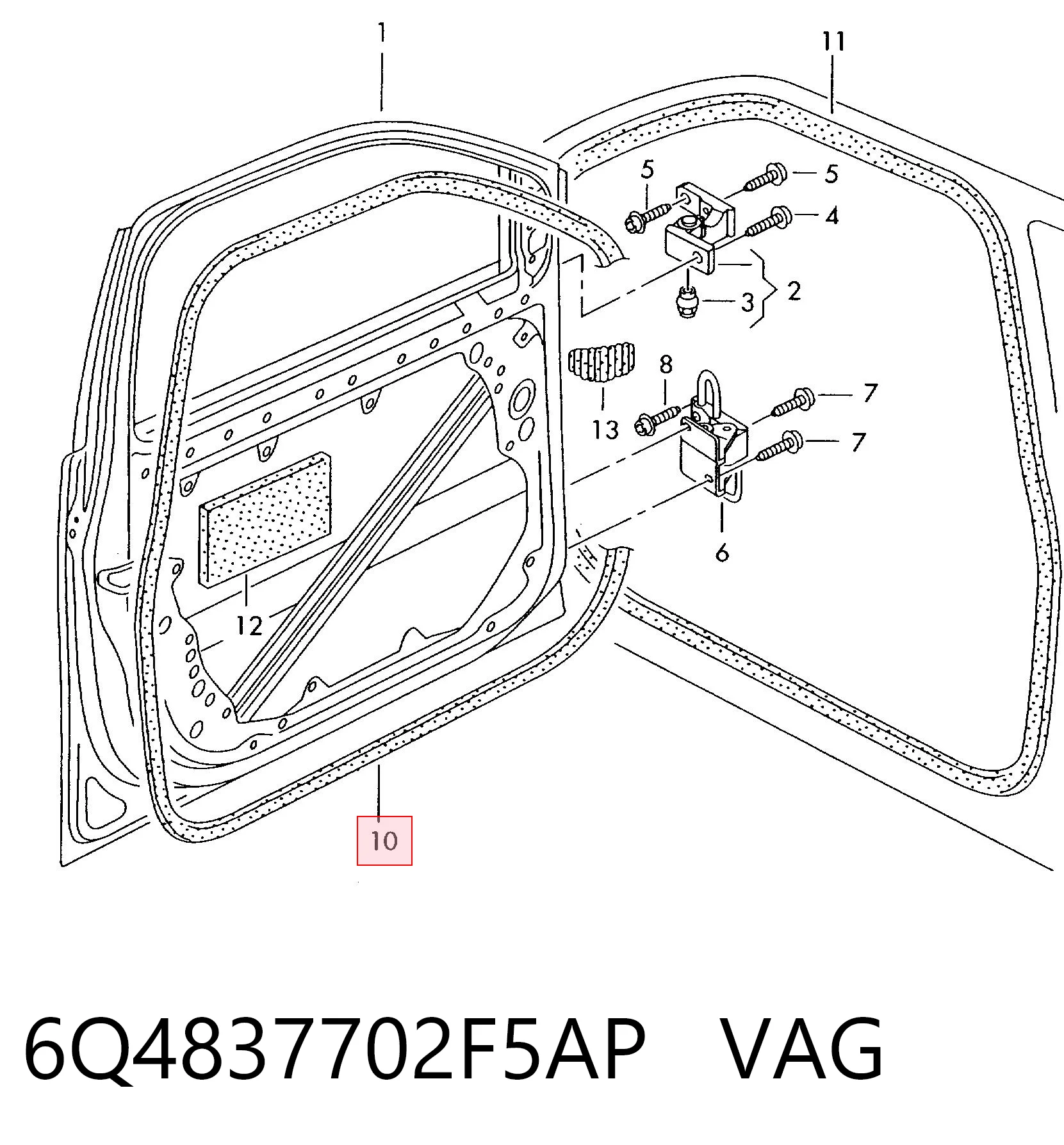 Купить 6Q4837702F5AP VAG Уплотнитель двери передней правой (на двери)