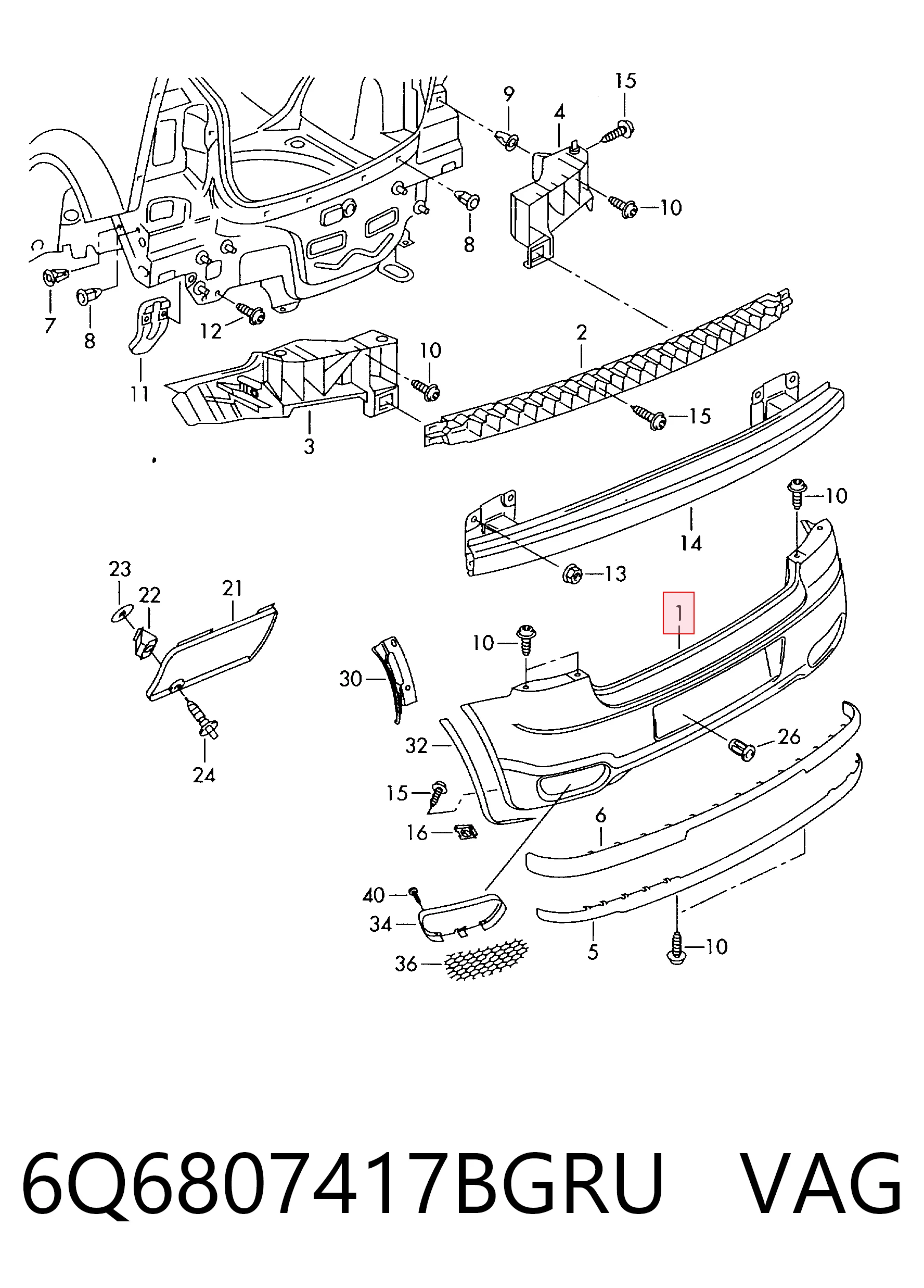 Задний бампер на Volkswagen Polo IV 9N, 9A