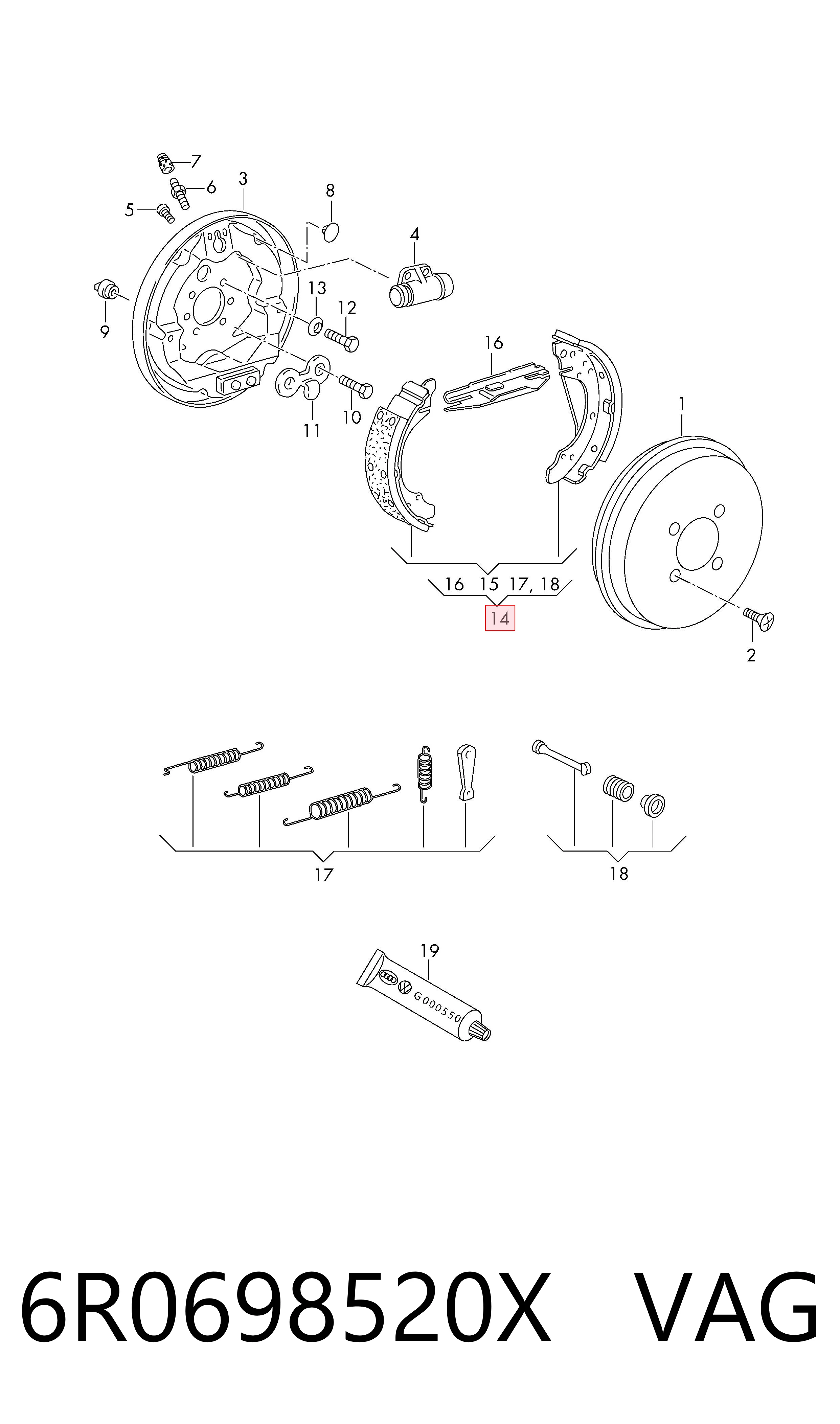 Колодки тормозные задние барабанные VAG 6R0698520X