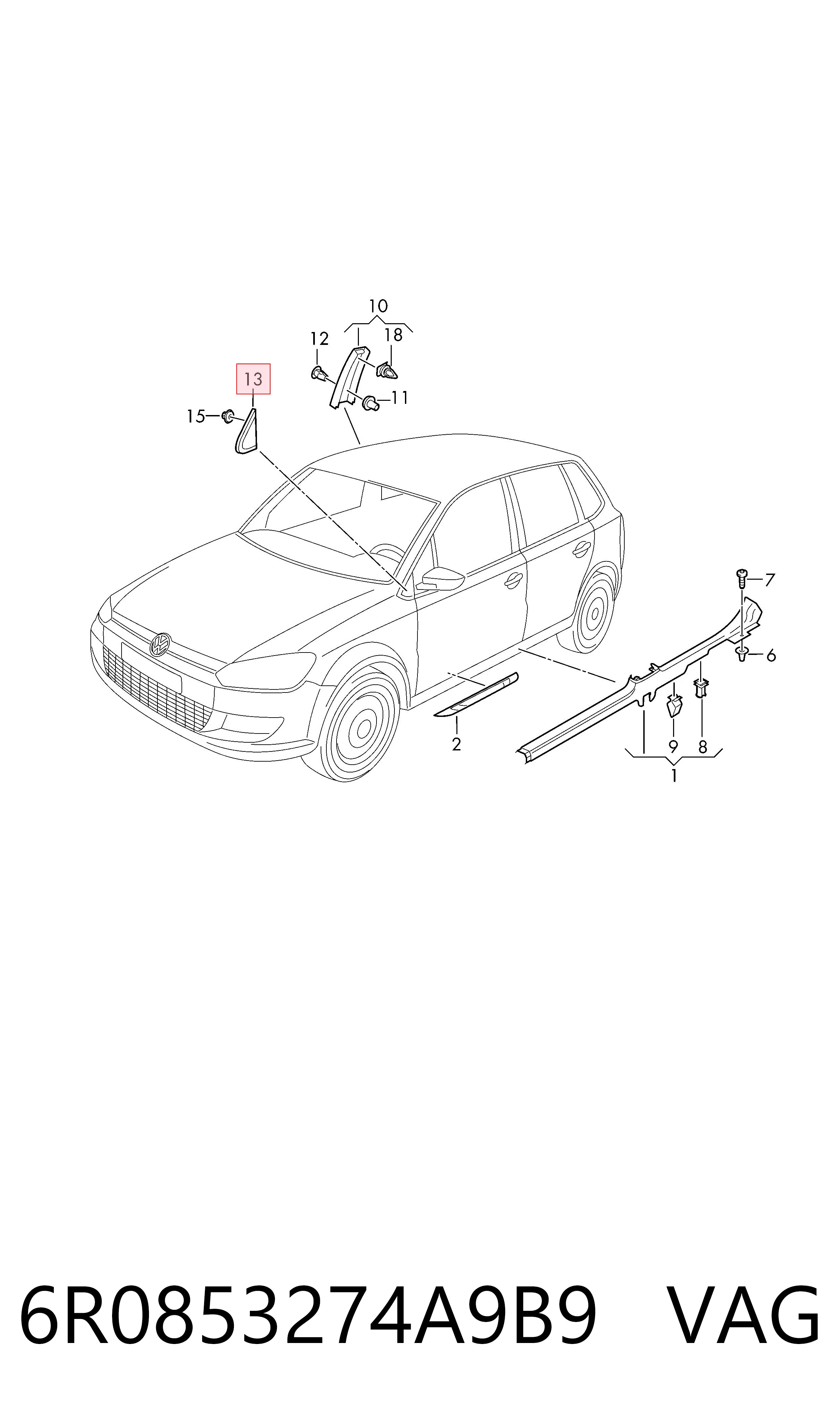 Накладка правого бокового зеркала VAG 6R0853274A9B9 цена, от 33.24 USD