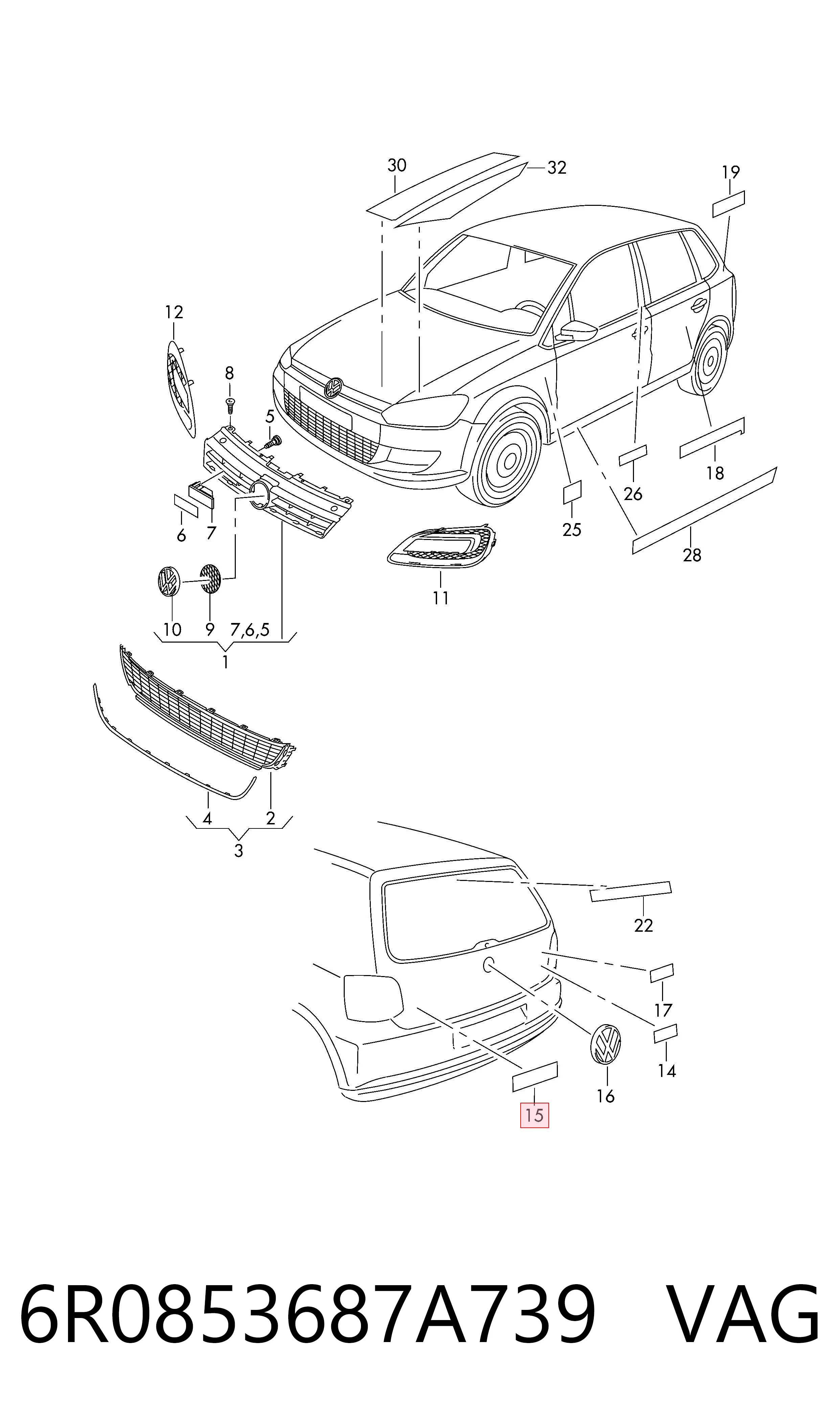 6R0853687A739 VAG Фирменный значек на багажник