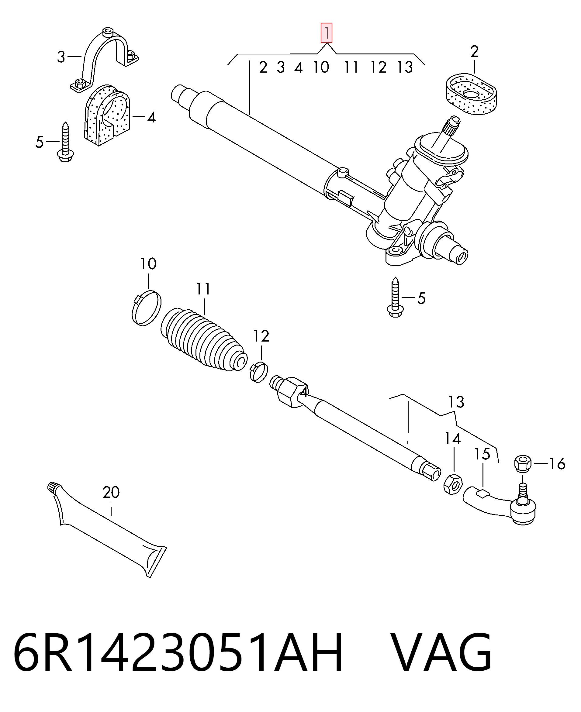 Рейка рулевая VAG 6R1423051AH