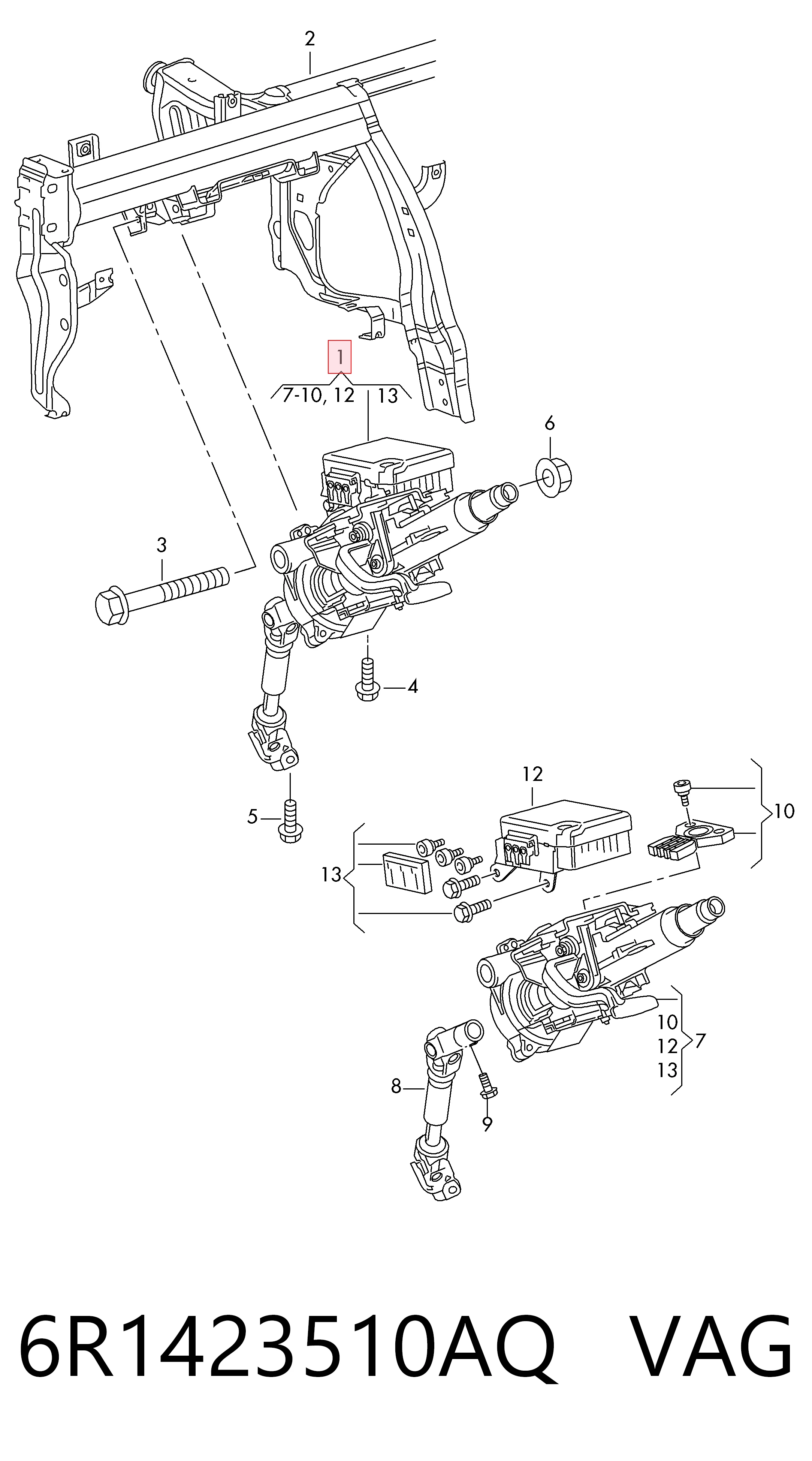 6R1423510AQ VAG Колонка рулевого управления